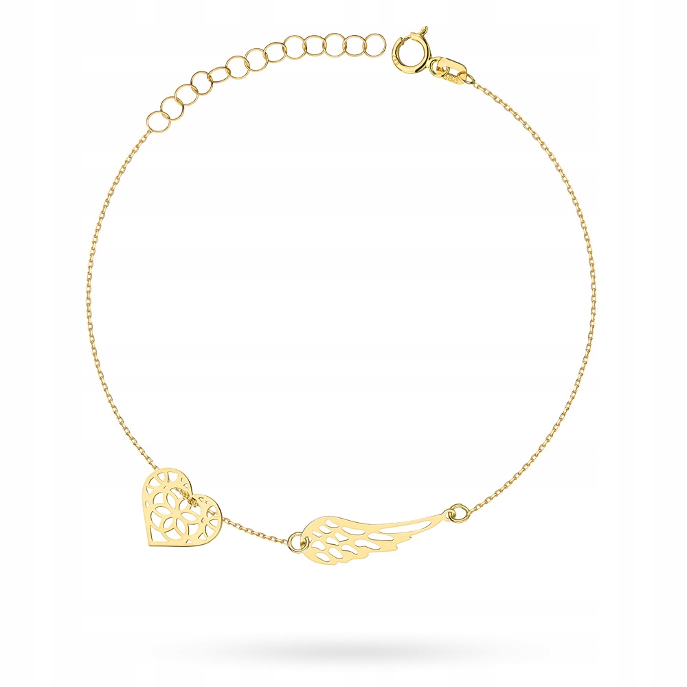 Złota Bransoletka Damska pr. 333 Ażurowe Serce i Skrzydło Pudełko