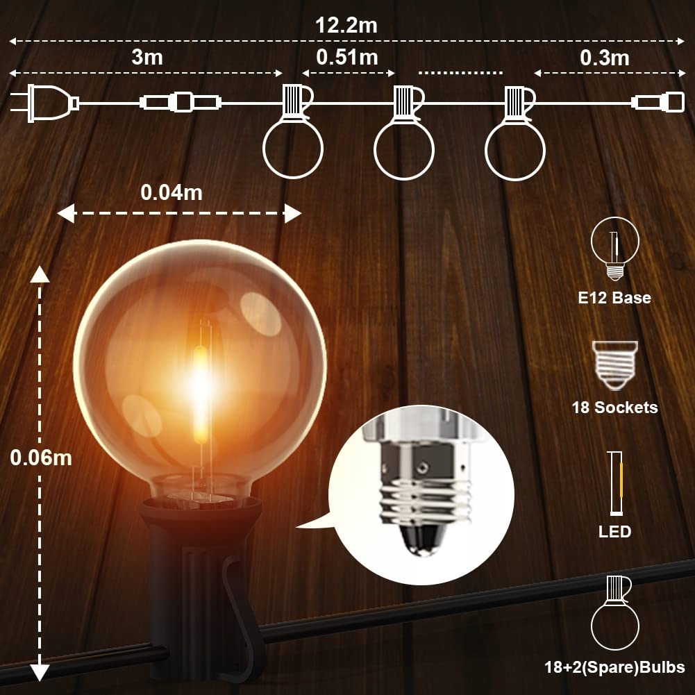 ROMWISH Lampki LED Girlanda 12M IP44 Wodoodporna Do Ogrodu Tarasu Ślub — miniatura 5
