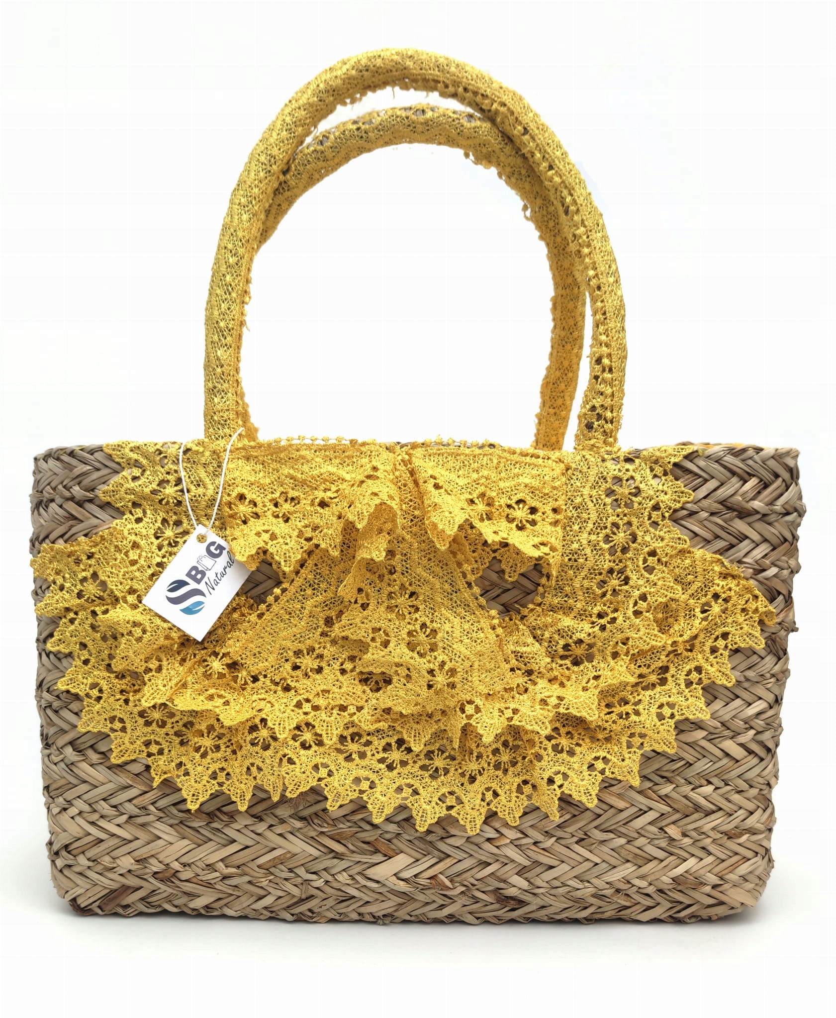 Taška Košík s krajkou z mořské trávy na rameno Pletená letní veganská