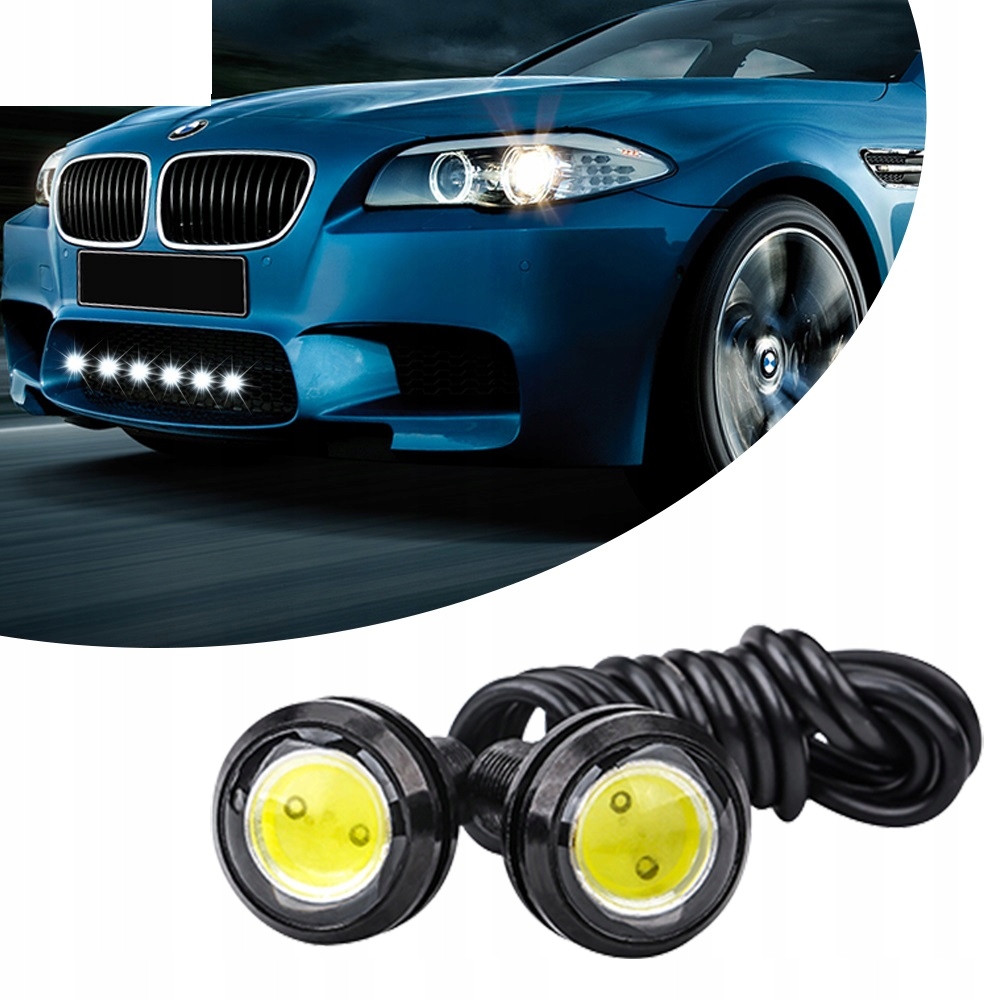 SOCZEWKI ŚWIATŁA DZIENNE DRL LED COB OKRĄGŁE ŻARÓWKA 3W 2x 22mm