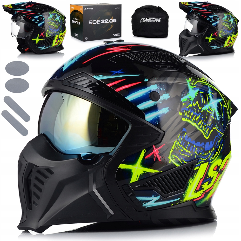 Motocyklová Prilba 4v1 LS2 OF606 Rayz Odnímateľná Čepeľ Strieška 3x Sklo