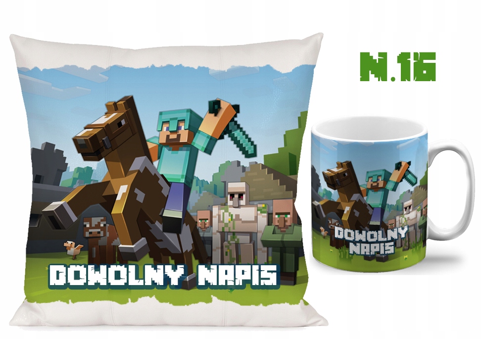 ZESTAW KUBEK + PODUSZKA MineCraft + IMIĘ 40 W25 Bohater Minecraft