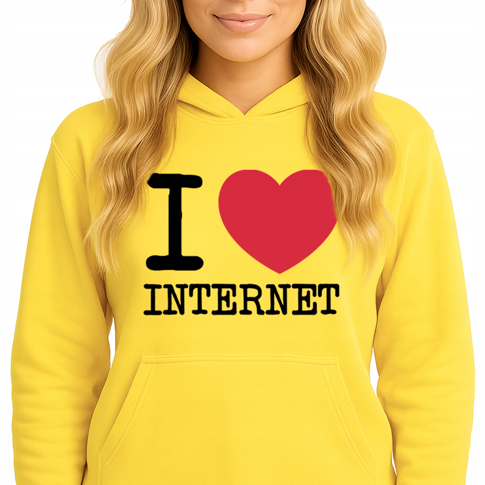 Mikina S Kapucí Žlutá Bavlněná Mikina Módní Youth I Love Internet Vel S