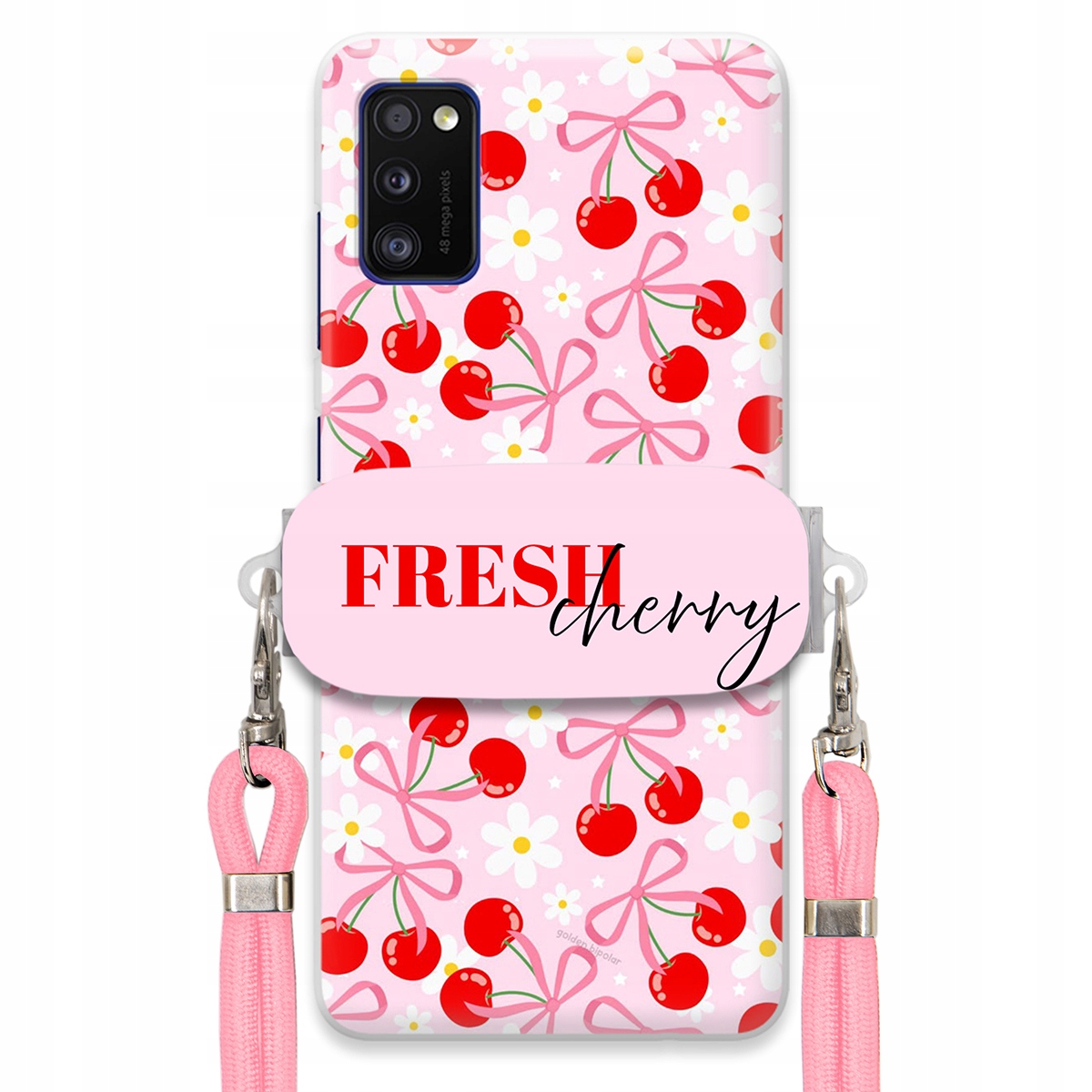 Puzdro pre Samsung A41 Case Držiak šnúrok Ružový Fresh Cherry Čerešňové mašle