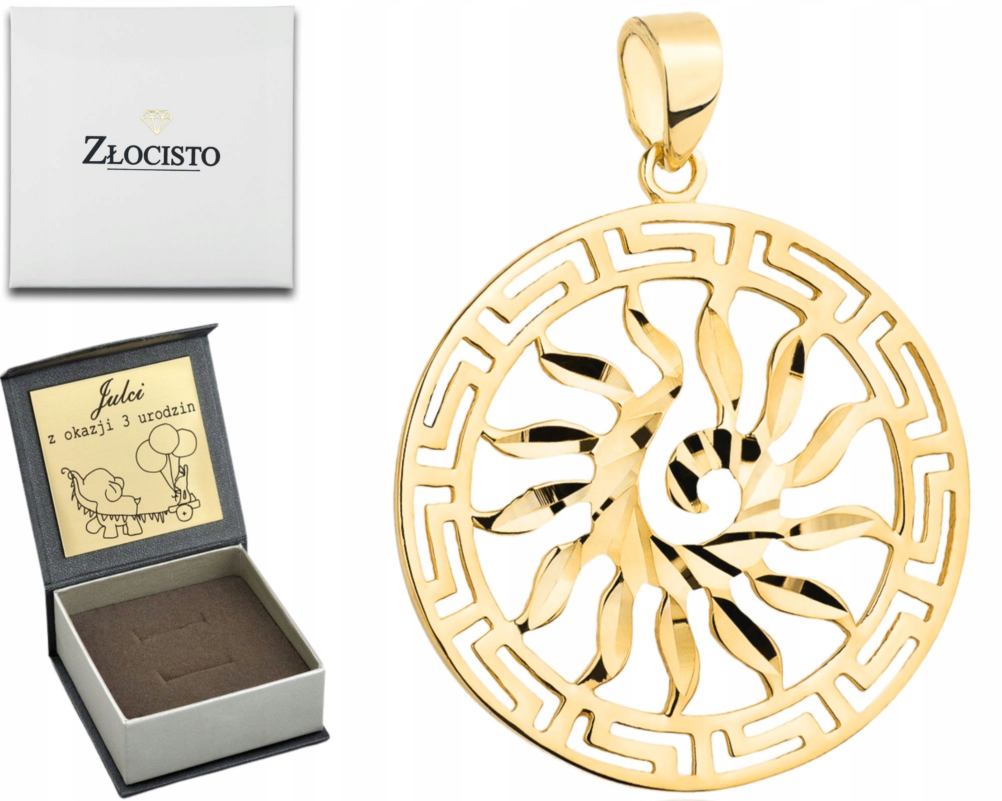 Zlatý Moderní Přívěsek Slunce Vzor Řecké Zlato 585 Gravírování Dárek
