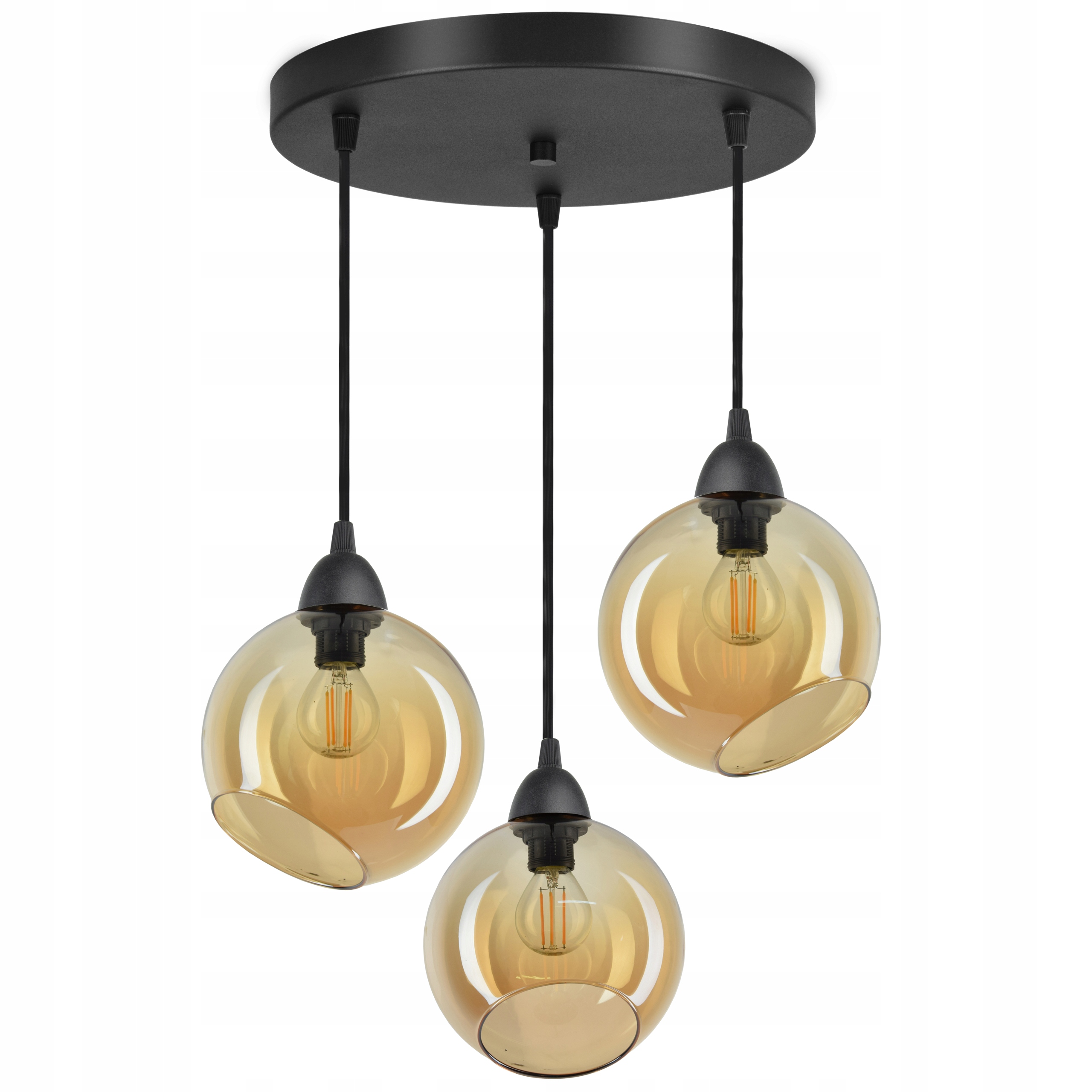 

Lampa Wisząca Sufitowa Trzy Szklane Kule Miód Led