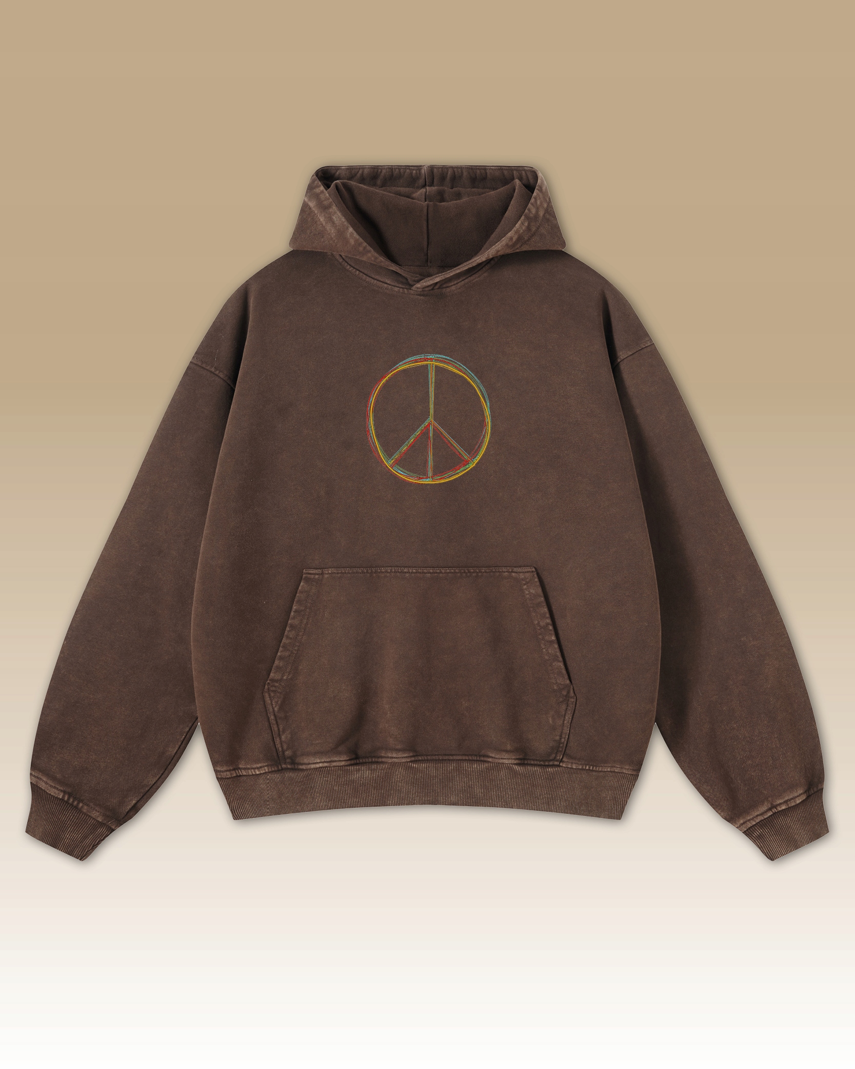 Mikina Symbol pokoje Výšivka Oversize Peace Sign Pokoj a láska Znamení Hnědá M