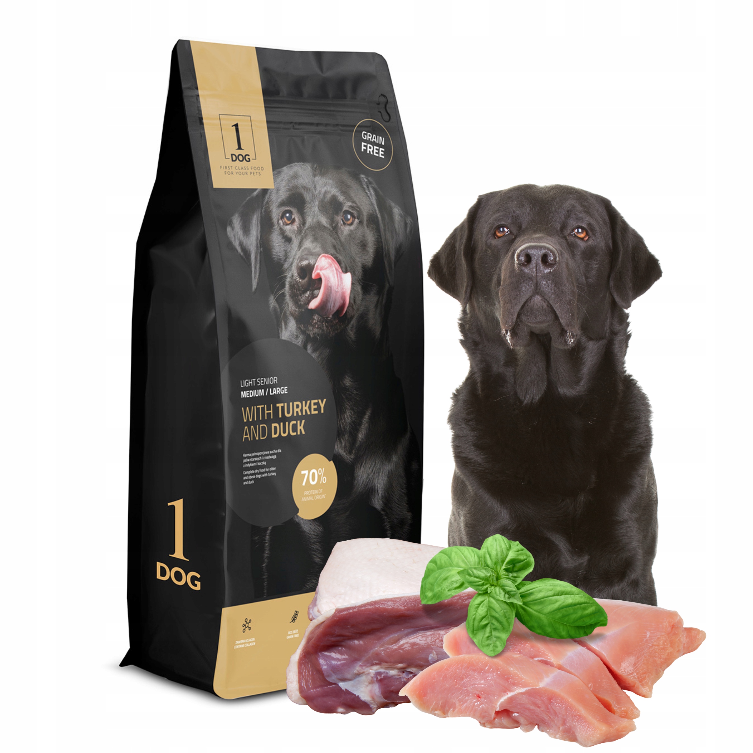 Sucha karma dla starszych psów indyk i kaczka średnie duże rasy 12kg 1DOG