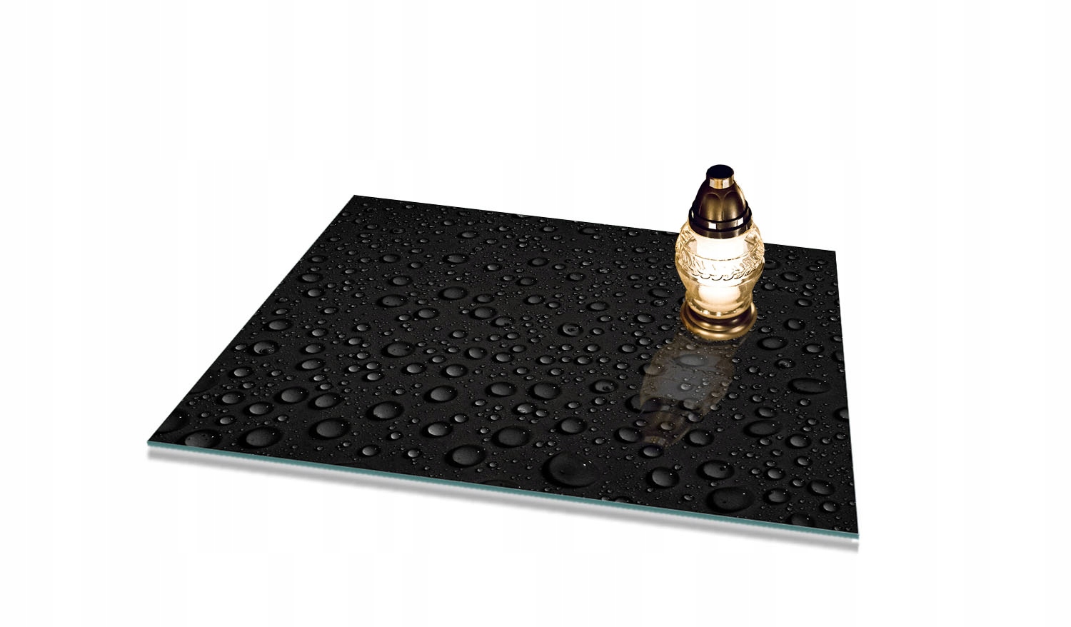 Podstavec z tvrzeného skla na hřbitov pod svíčky 60x52 cm, vzor kapky vody