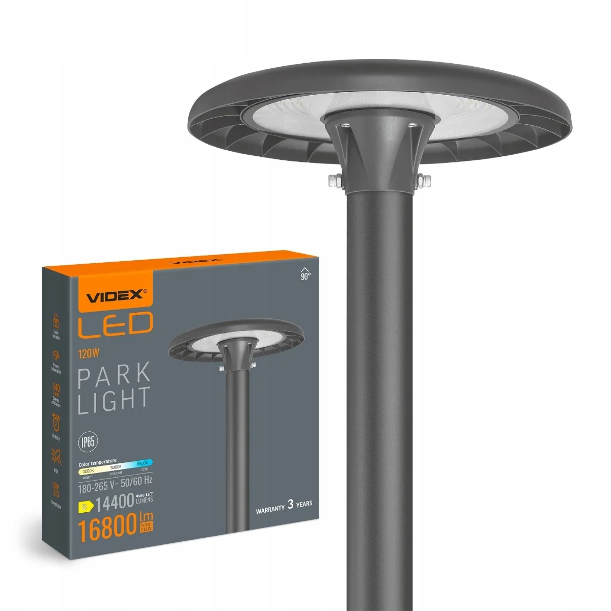 Videx Led lampa s výkonom 120 W IP65 Variabilná farba Park hliník
