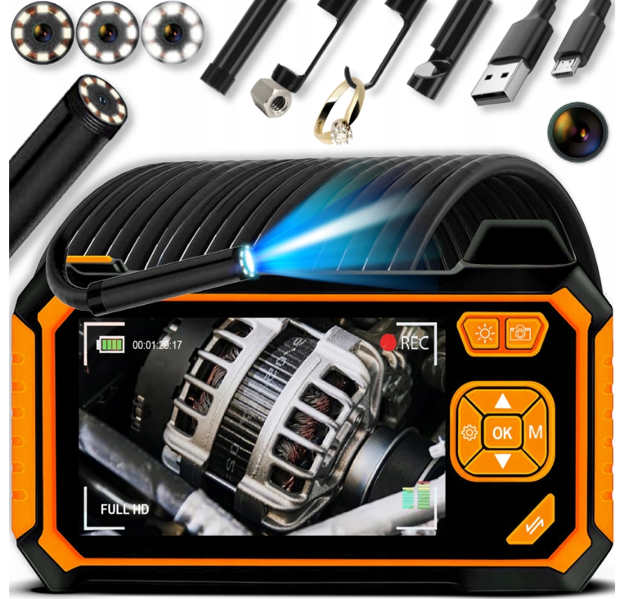 Endoskopická Inspekční Kamera 5 M Full Hd LCD 4,3" Usb, Voděodolná, Dílenská Kamera