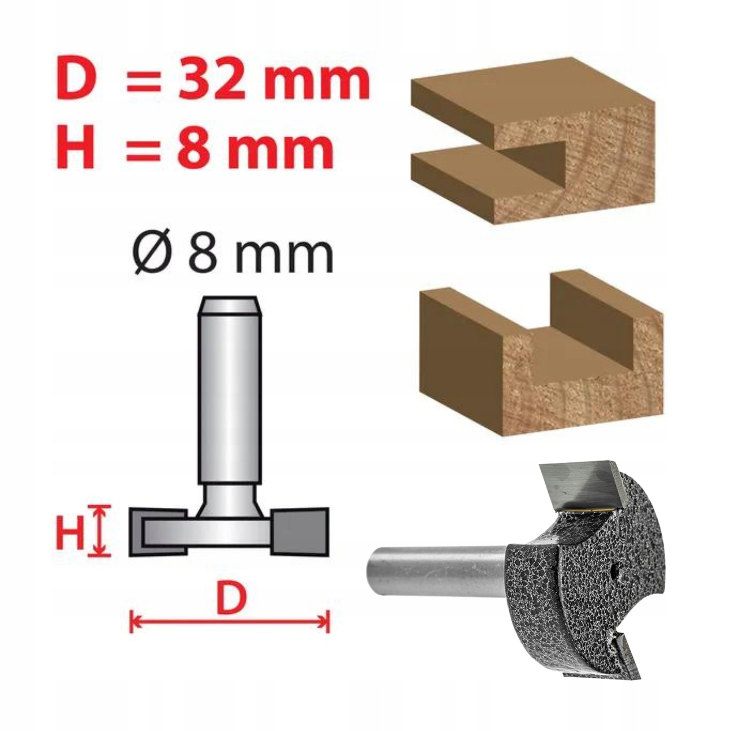 FREZ STOLARSKI DO DREWNA MEBLI TYP T ROWKUJĄCY SZYBKOTNĄCY 32X8 mm OSTRY Marka Drel