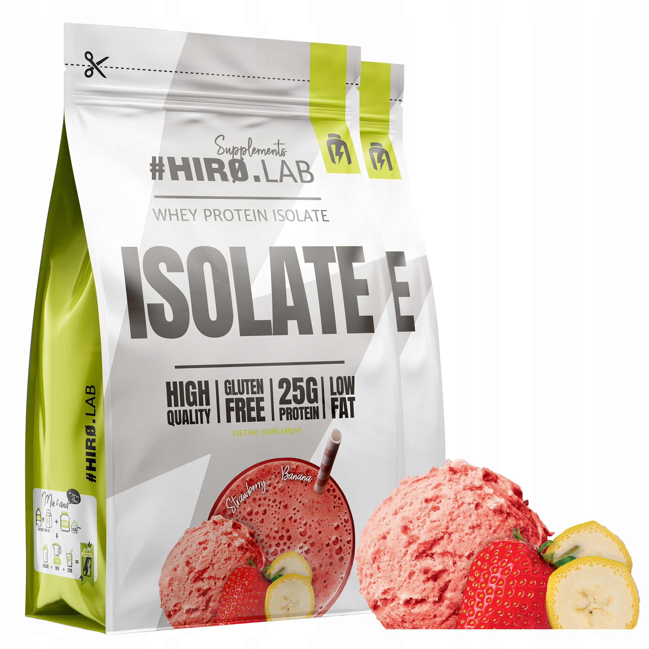 2x Izolát Bílkoviny 85 g Whey Protein Wpi 700 g Doplněk Stravy Jahoda Banán Hiro.Lab