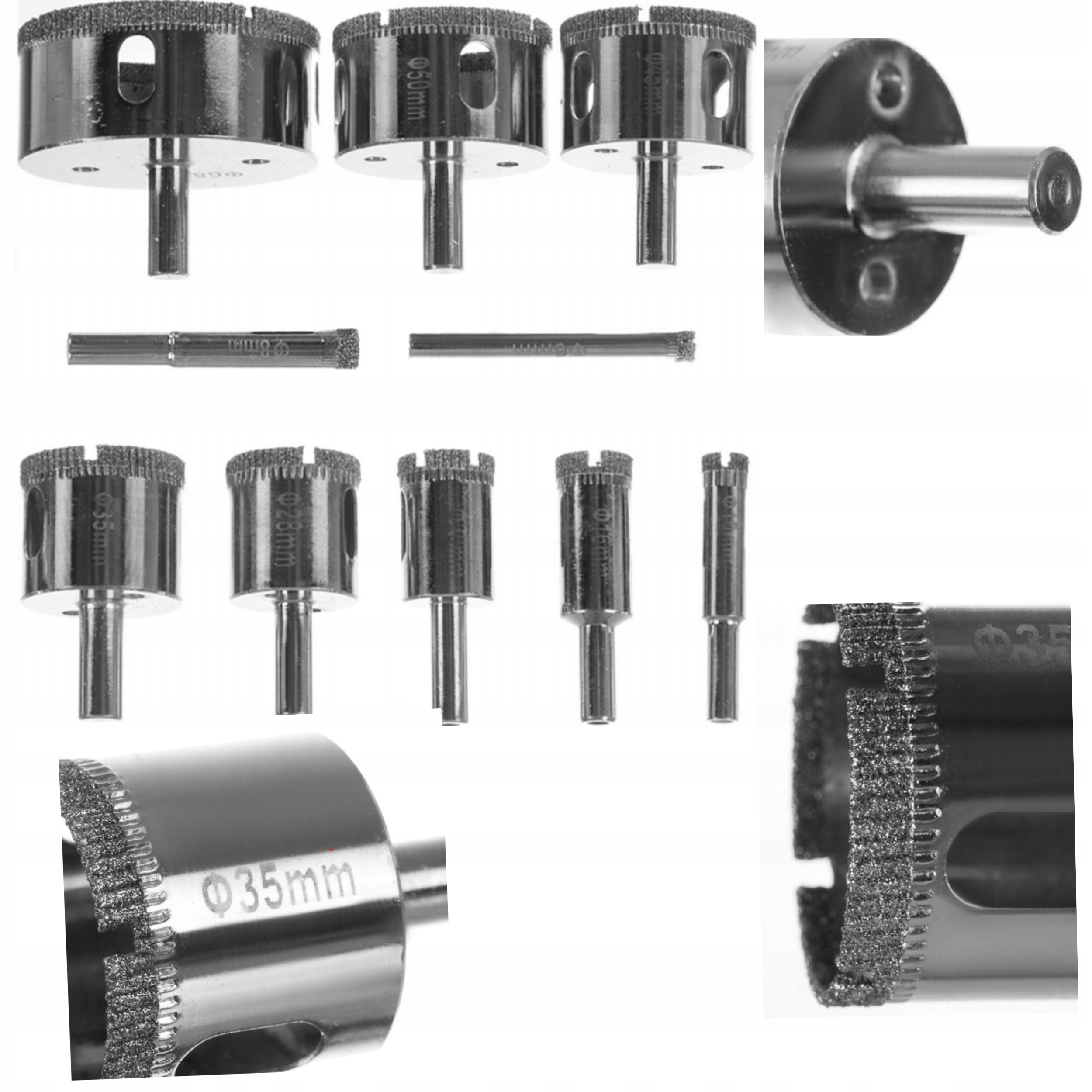 Otwornice Diamentowe Do Płytek Gresu Szkła Koronka Zestaw 10 szt 6-68mm