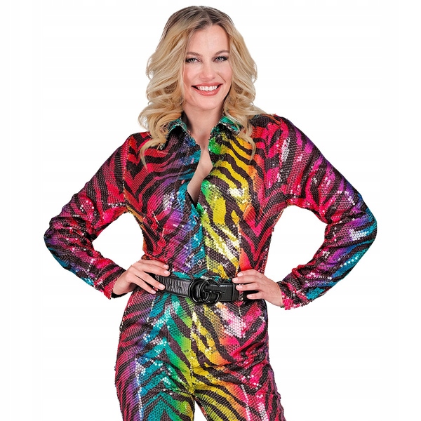 Dámská Flitrová Košile Barevný Tygr Karneval Silvestr Party S/m