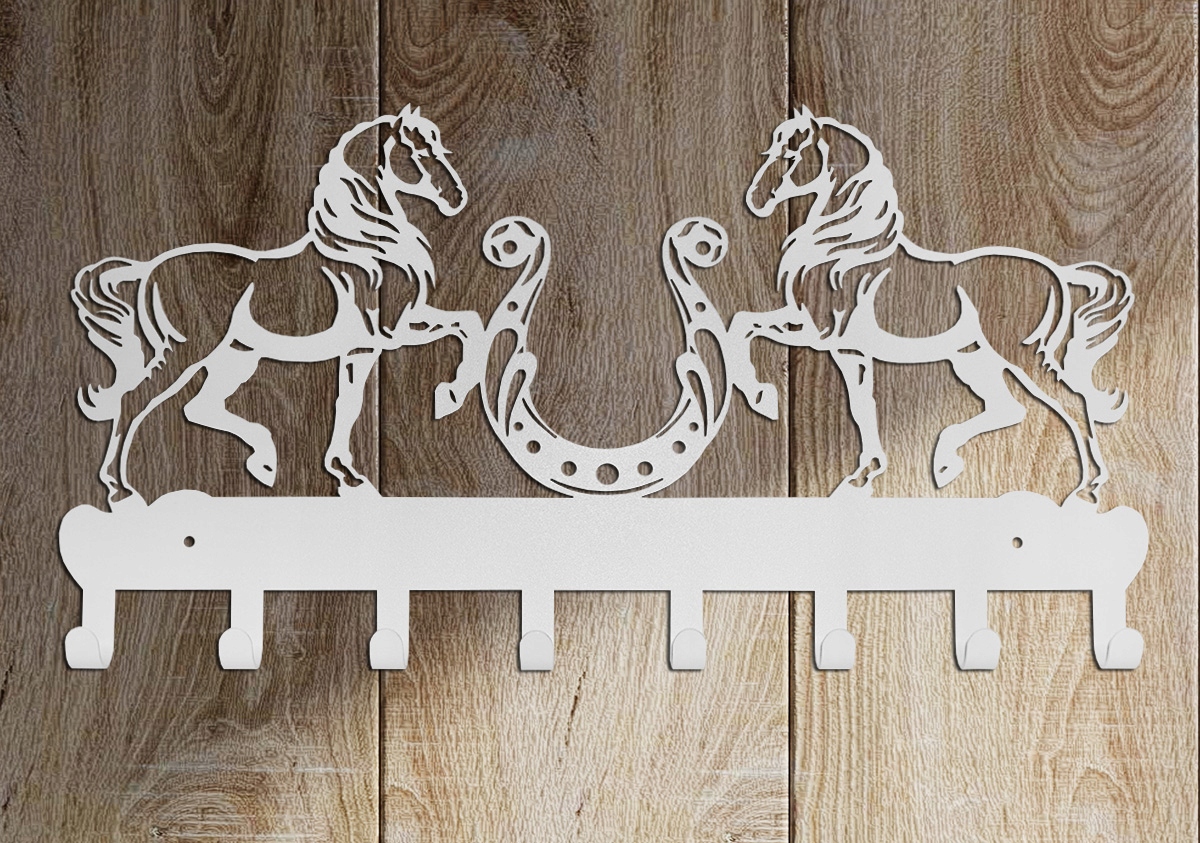 Věšák na oblečení, držák na klíče, Koně, bílý