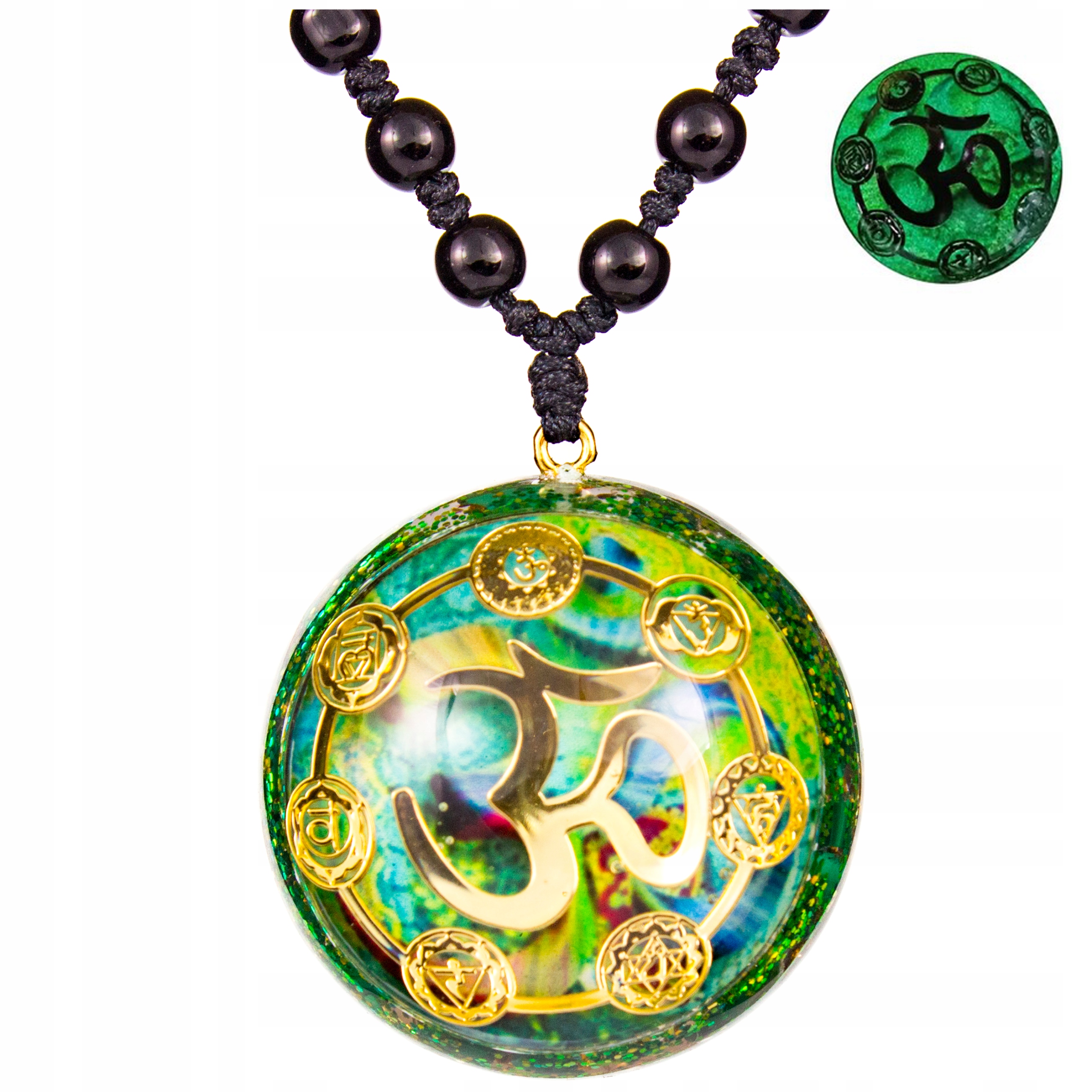 Naszyjnik Orgonit Malachit Miedź Om Symbol Siedem Czakr Harmonia
