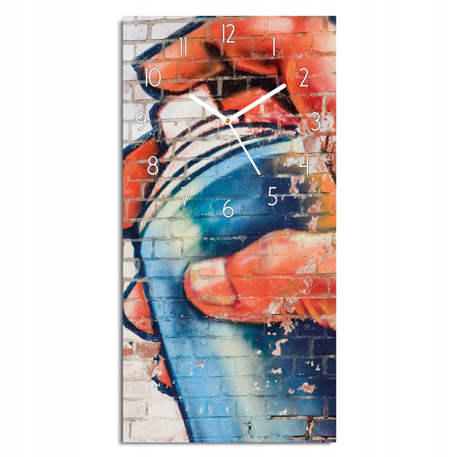 skleněné hodiny Graffiti zeď ruka černé číslice 30x60