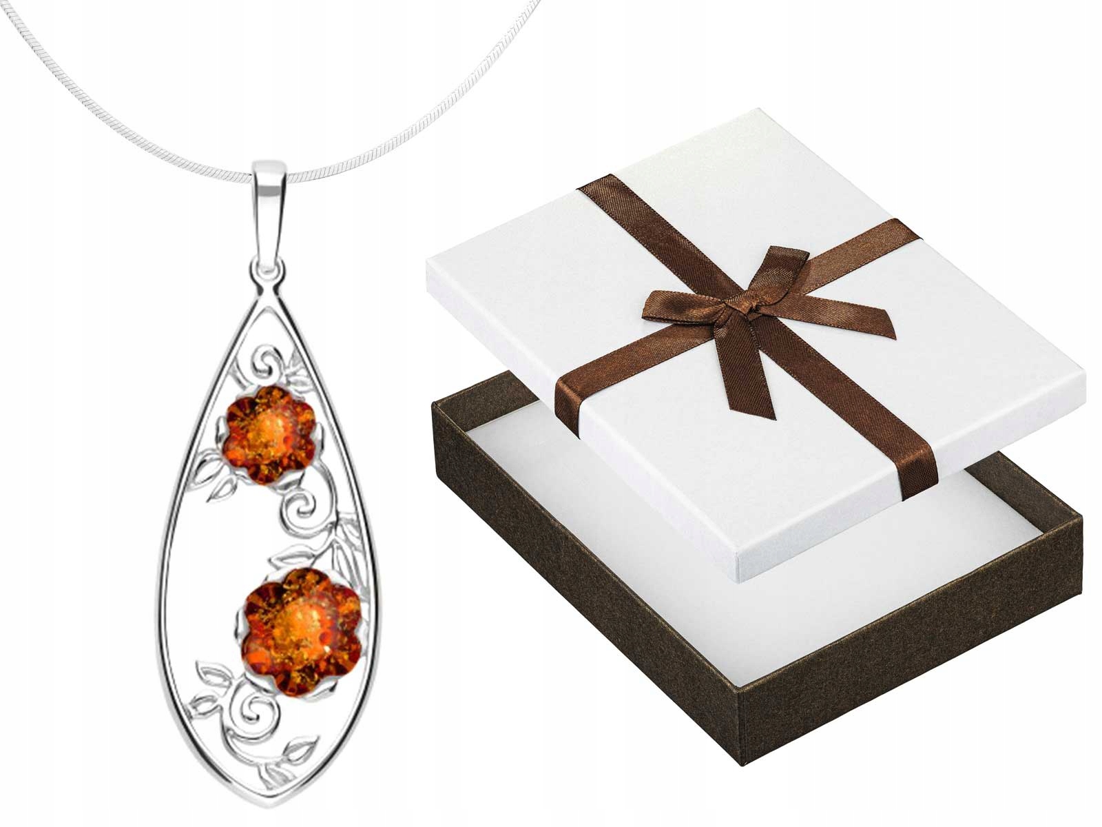 Elegantní stříbrný dámský náhrdelník Kapka s jantarem Lžička Choker 35 cm
