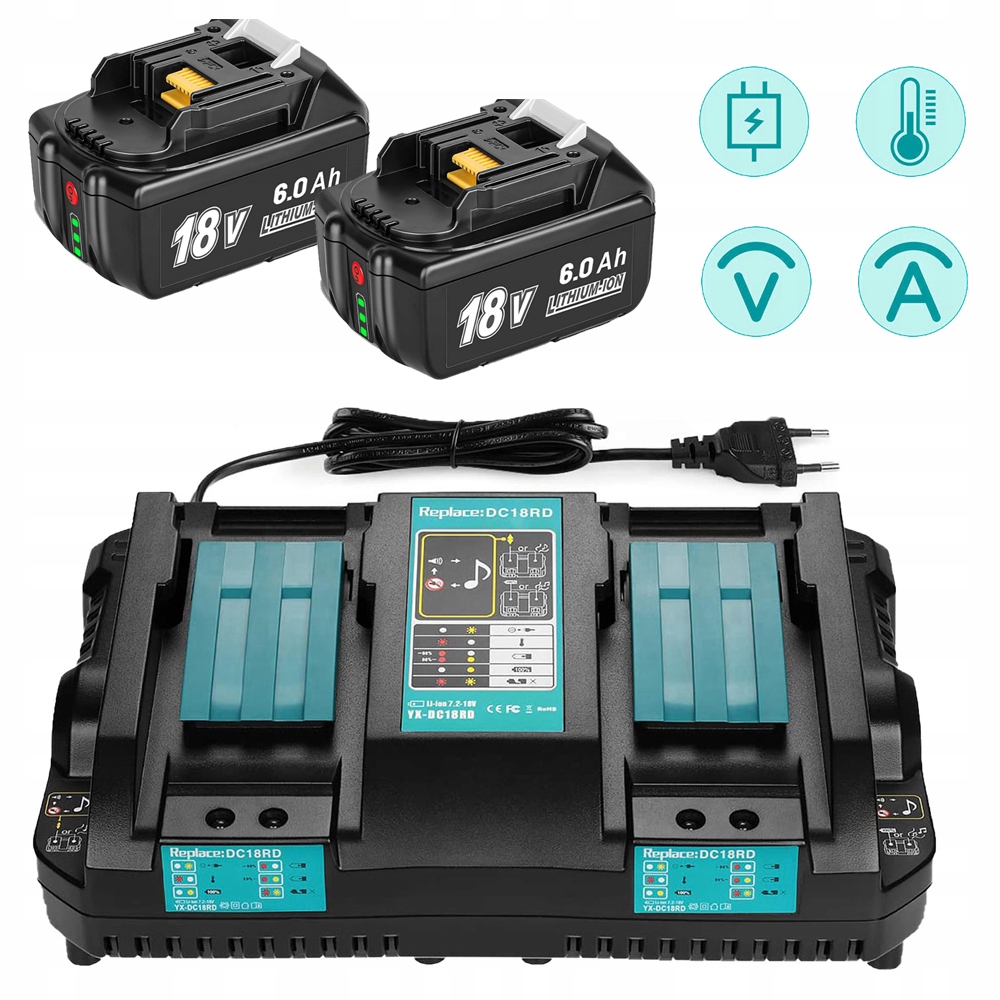 Nabíječka Akumulátoru Pro Elektrické Nářadí 18V, Nabíječka Se Dvěma Zásuvkami