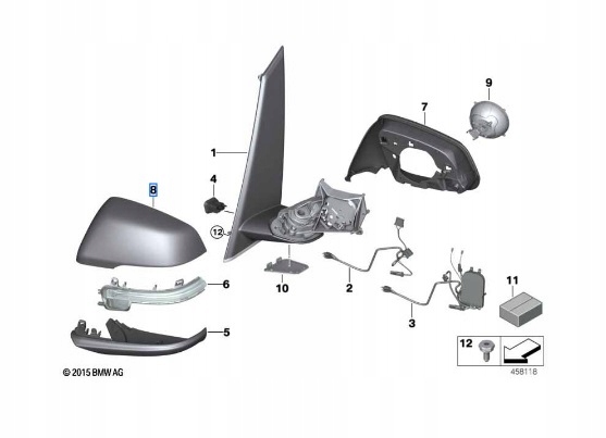 BMW 2 F45 X1 F48 Pokrywa lusterka Lewa Zewnętrzna 51167386567 7386567 Numer katalogowy części 51167386567