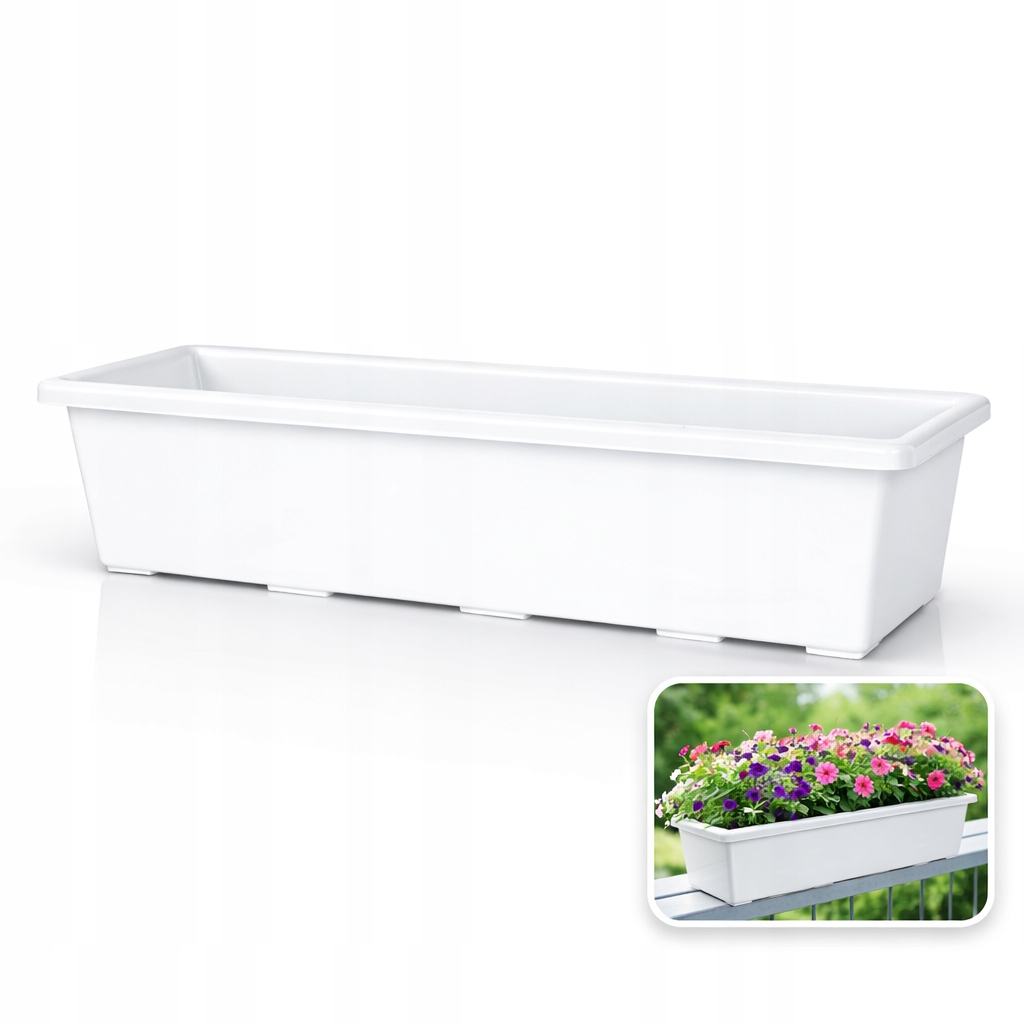 Skrzynka balkonowa 60cm doniczka balkonowa, pojemnik na kwiaty, biały
