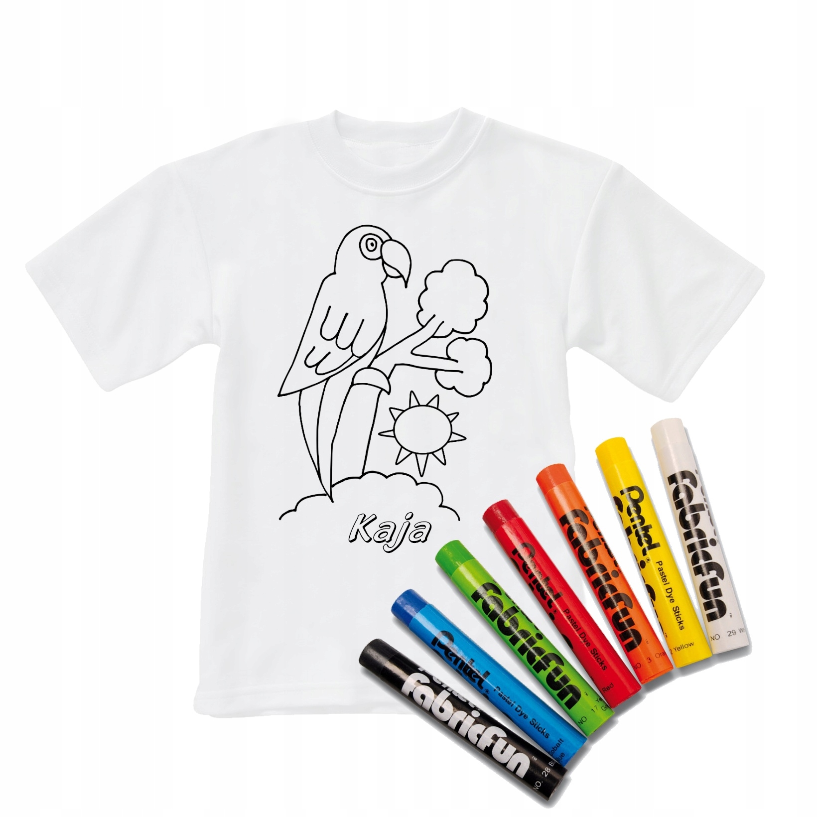 

Koszulka 134-140 do kolorowania+pastele Papuga 20