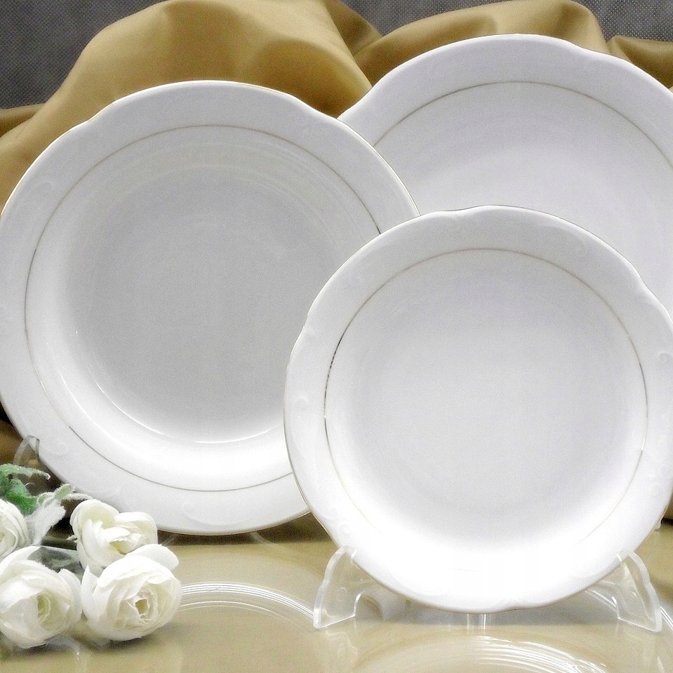 074 Serwis Obiadowy 6/18 Platynowa Linia Kamelia Chodzież Malcer Porcelana
