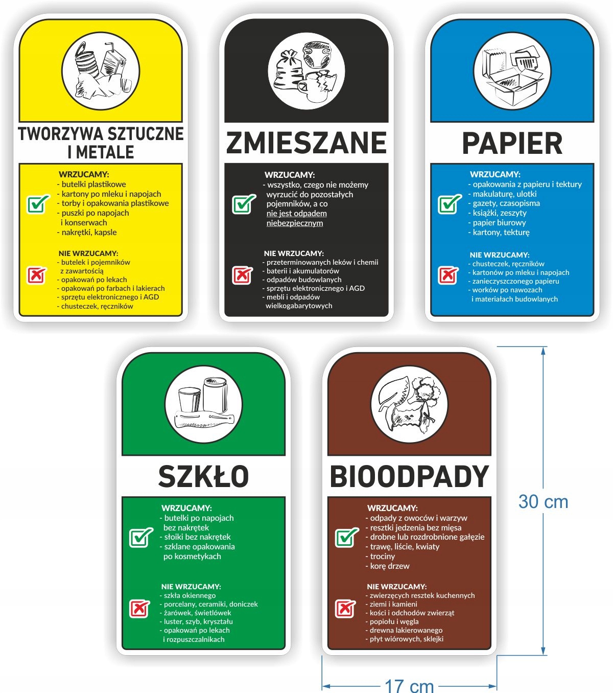 NAKLEJKI NA KOSZE 5szt duże 30cm segregacja śmieci Stan opakowania oryginalne