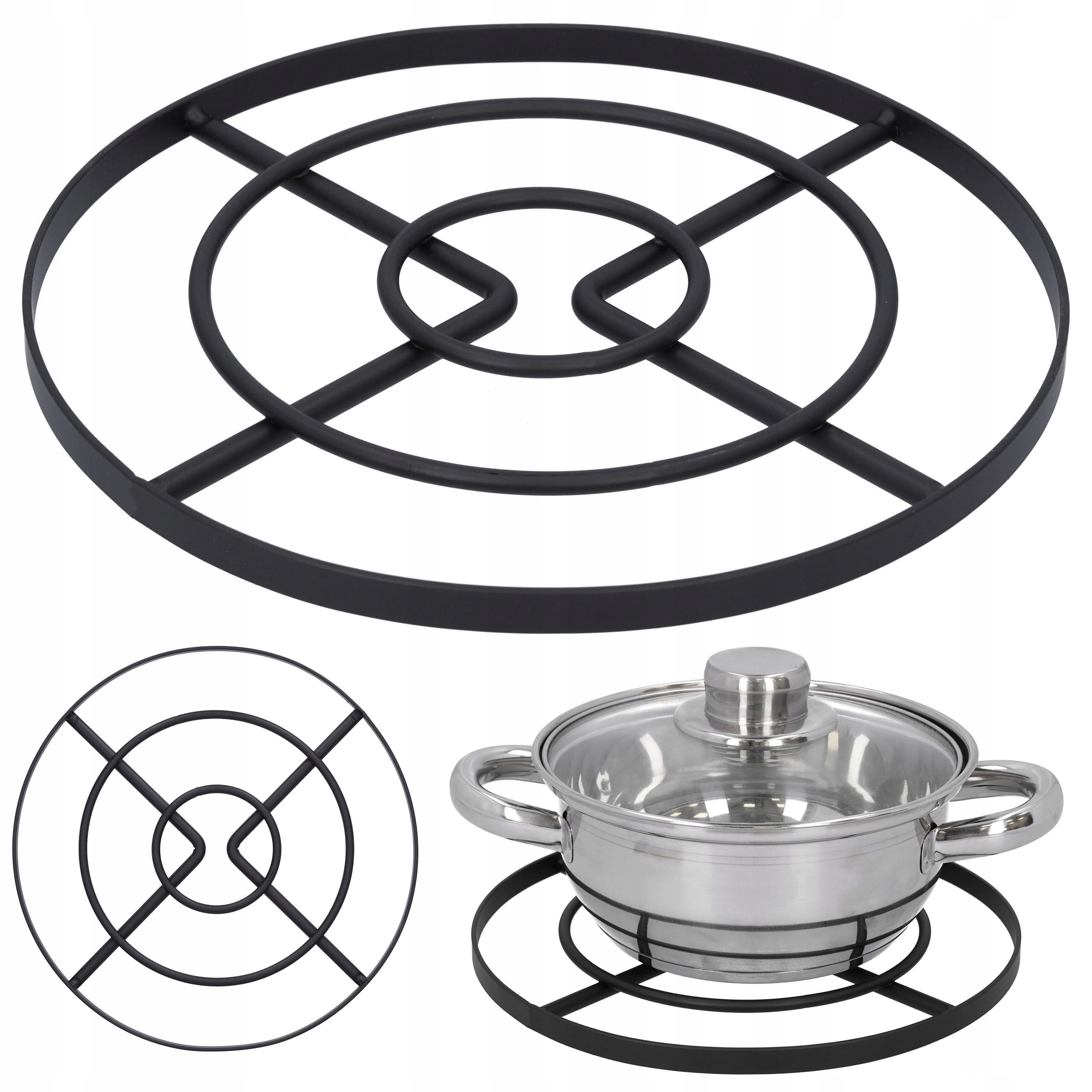 PODSTAWKA POD GARNEK podkładka metalowa czarna duża 23 cm średnicy