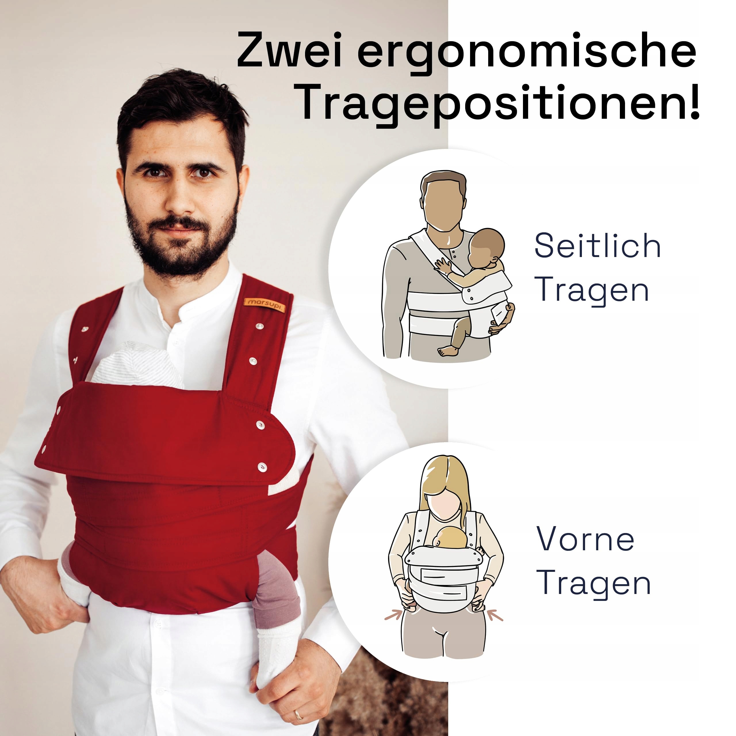 MARSUPI ERGONOMICZNE NOSIDEŁKO DLA NIMOWLĄT I NOWORODKÓW S/M RUBINOWE — miniatura 4