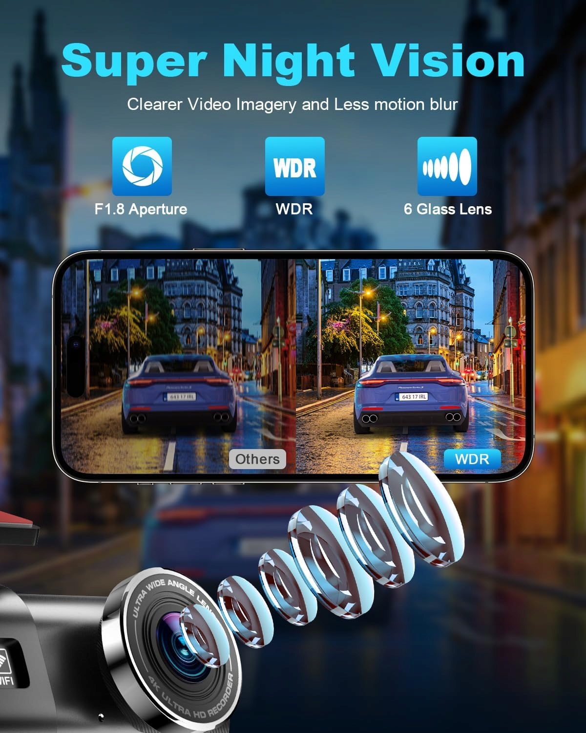 zhiroad Kamera Samochodowa 4K 1080P WiFi 64GB Nocny Tryb WDR 170° 140° — miniatura 4