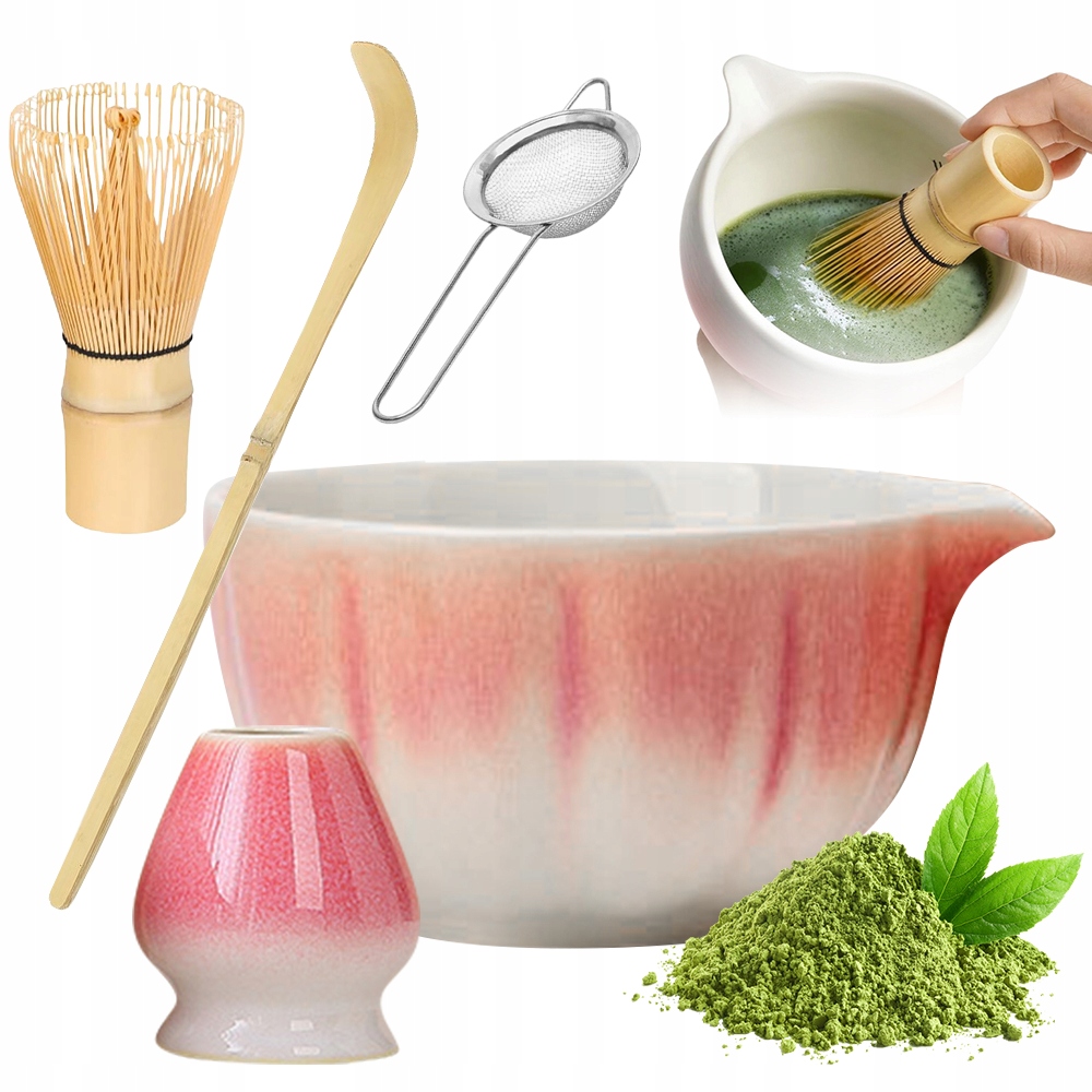 Levně Sada Matcha Keramická Miska 5 Prvků Bambusový Chasen Lžíce Sítko