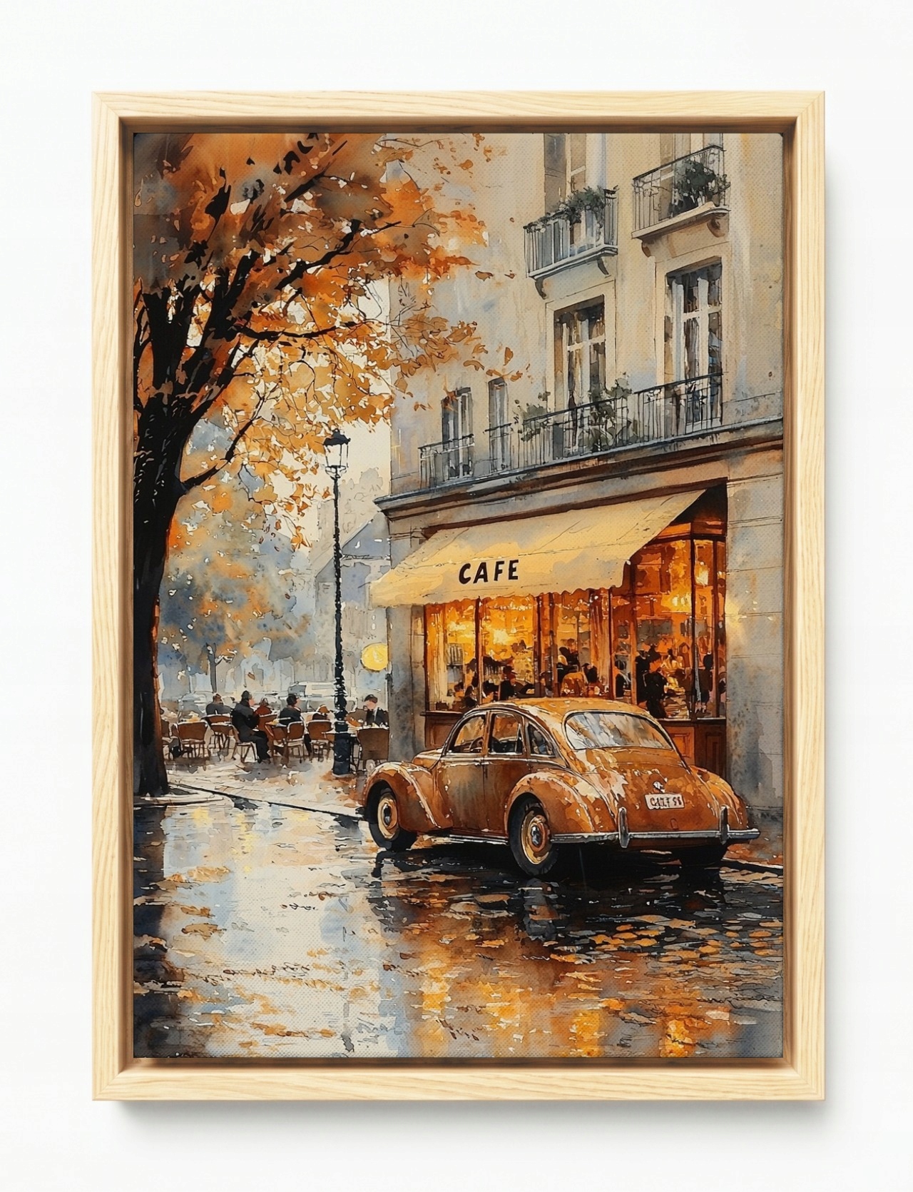 Obraz Rám American Box Město Paříž Kavárna Auto Retro Podzim 80x120