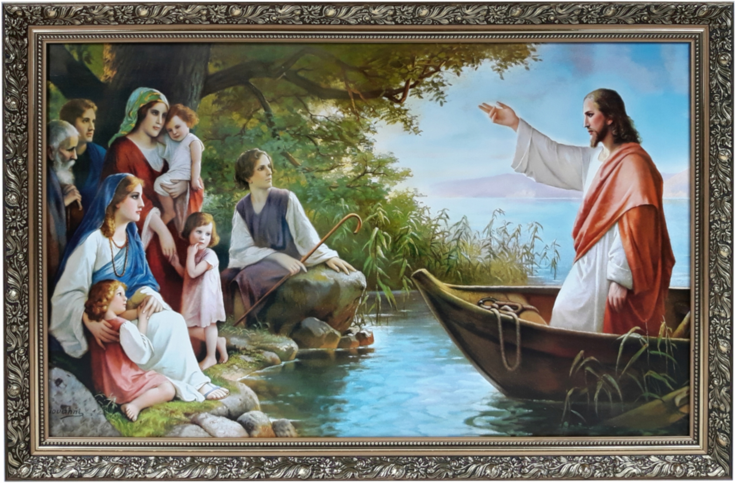

Obraz 70x110 Jezus Na Łodzi Zdobiona Złota Rama