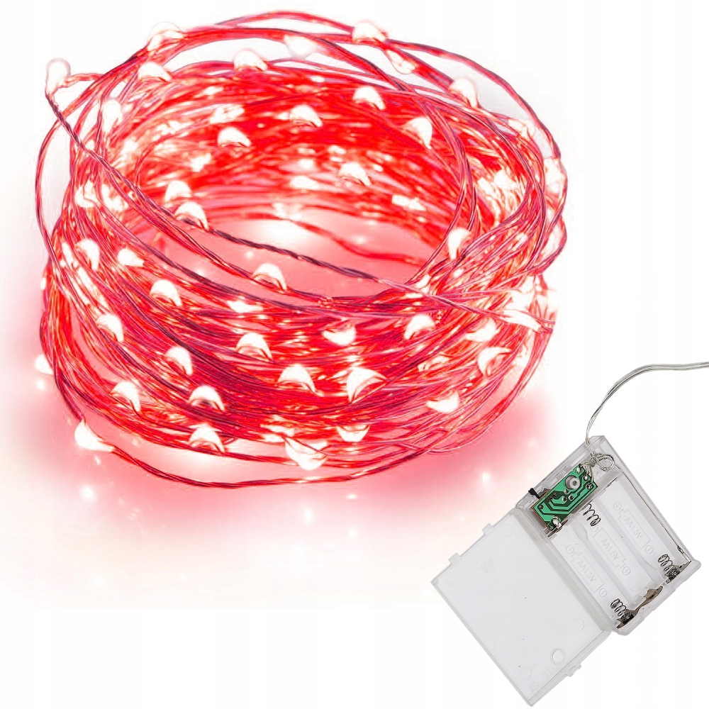 LAMPKI NA BATERIE ŻYŁKA czerwone druciku 20LED
