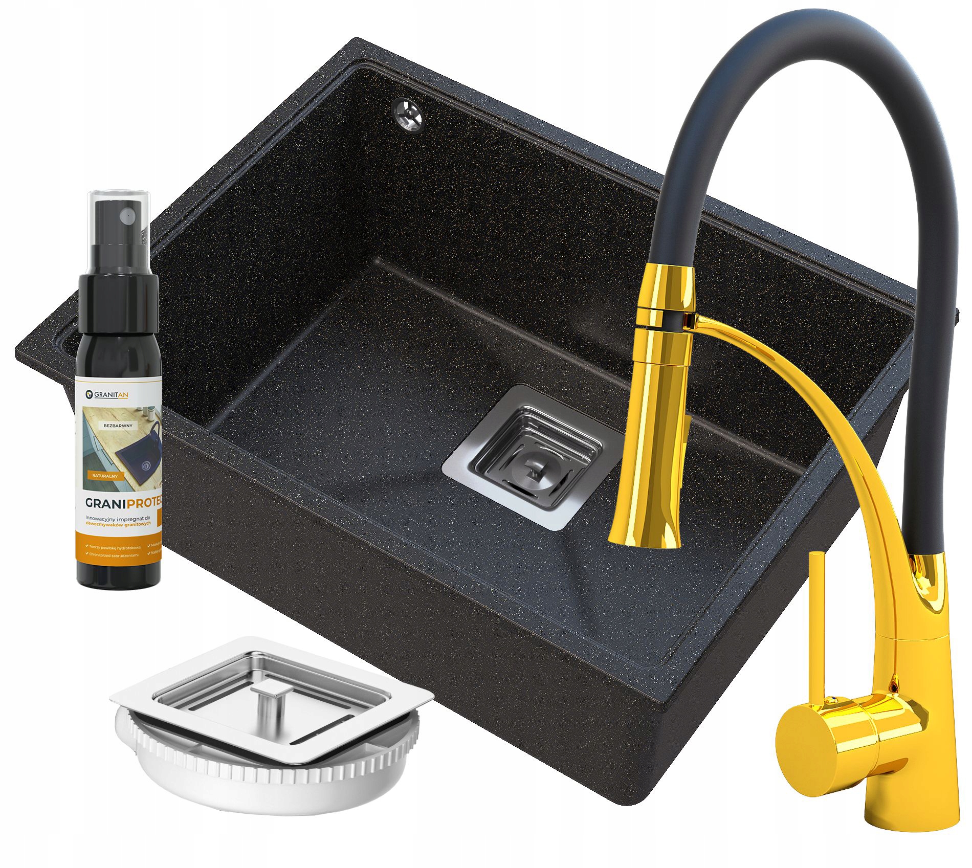 Dřez Dřez Černý Granit Set Zlatý Napo