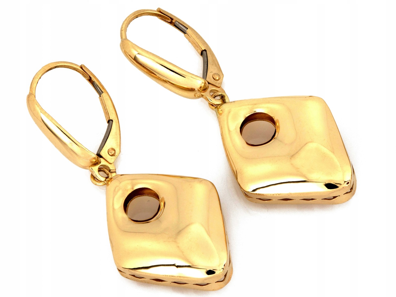 Náušnice zlaté závěsné 585 nafukovací kosočtverce 585 bez kamenů jako dárek 14kt