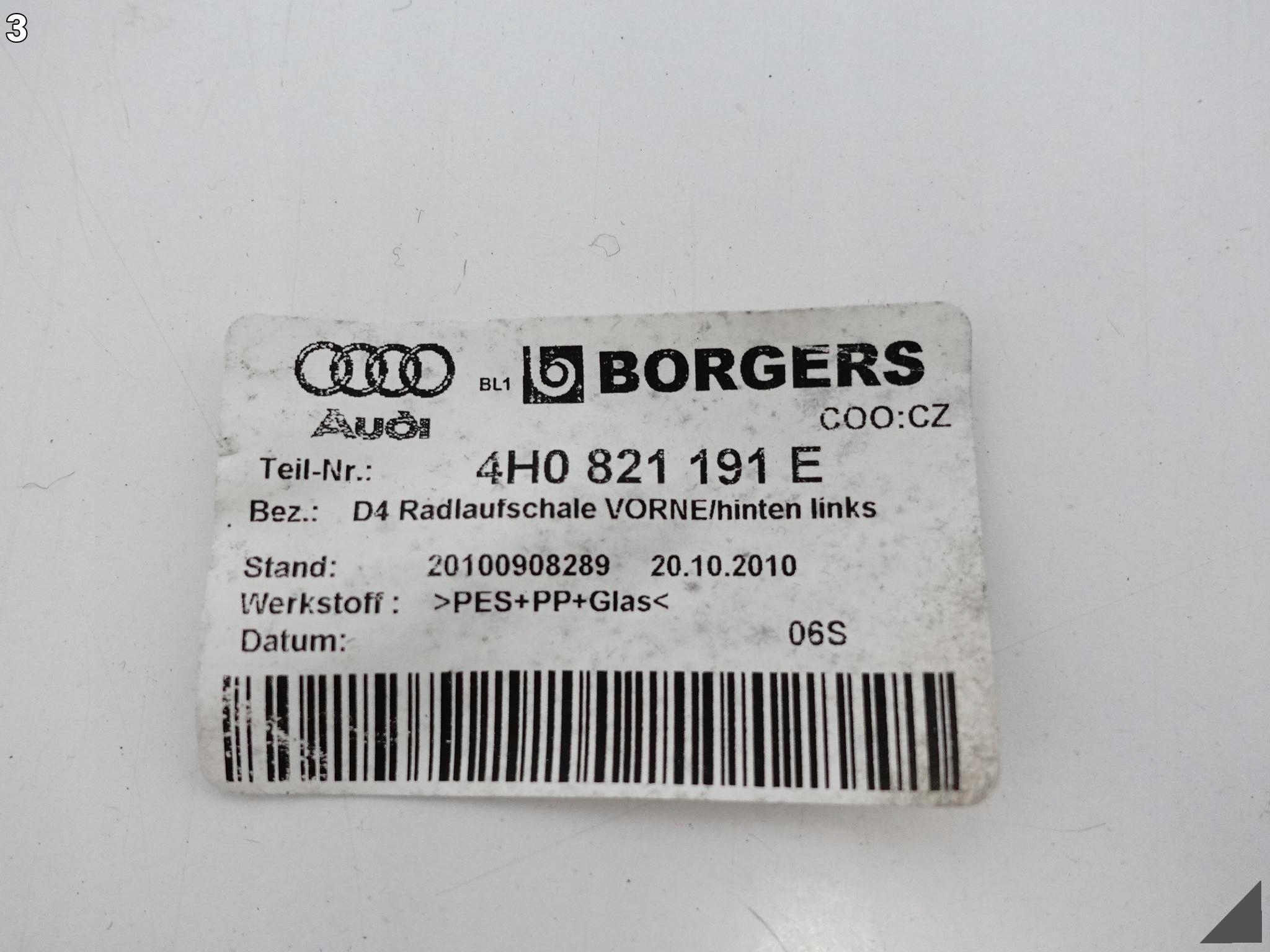 AUDI A8 S8 4H0 D4 LIFT 09-17 mudguard left front rear part 4H0821191E