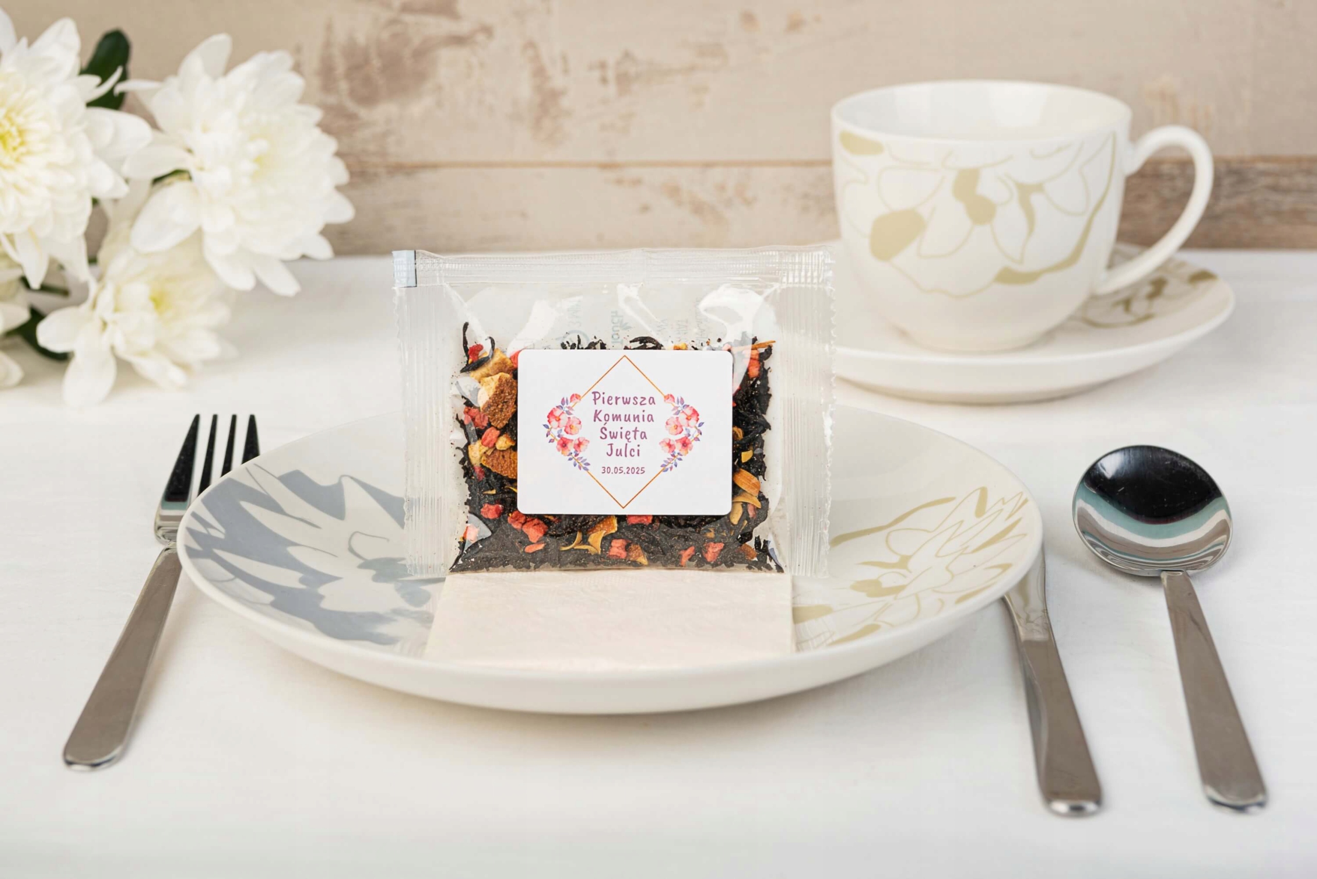 Podziękowania dla GOŚCI KOMUNIA chrzest baby shower SASZETKI Z HERBATĄ EAN (GTIN) 5903917142816