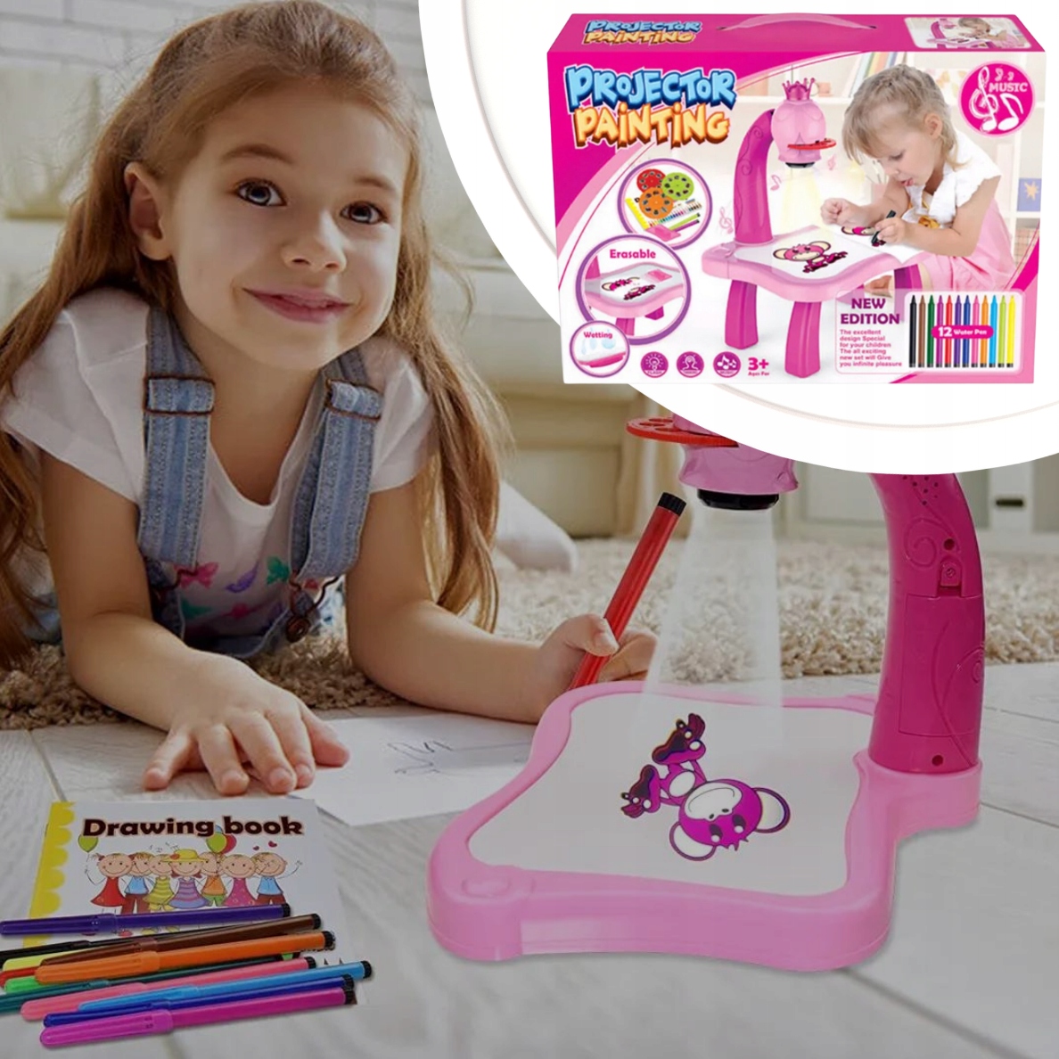 PROJEKTOR RZUTNIK DO NAUKI RYSOWANIA KREATYWNY RÓŻOWY DLA DZIECI PREZENT Głębokość produktu 40 cm