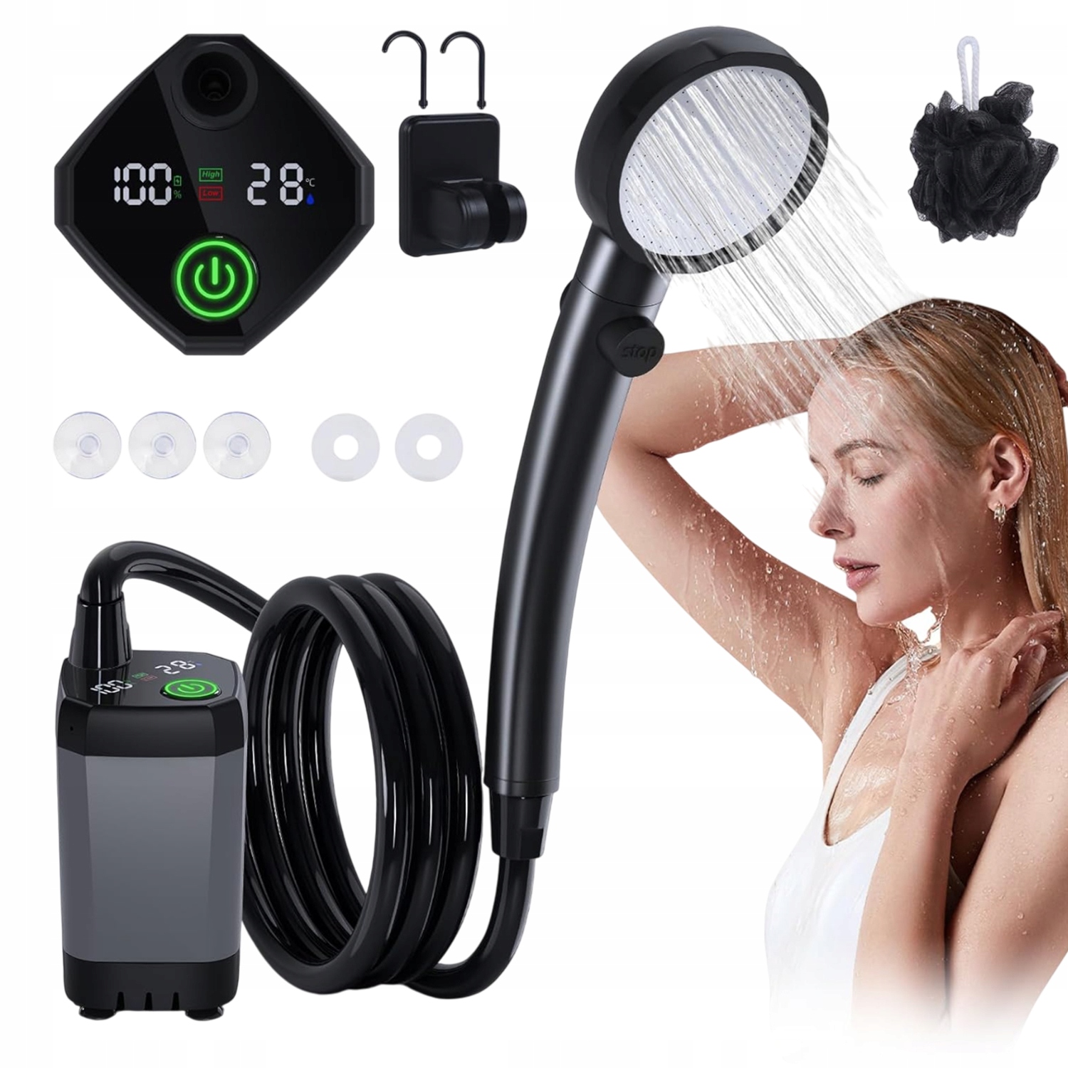 Przenośny Prysznic Kempingowy 6000mAh Usb Led Do Podróży Camping