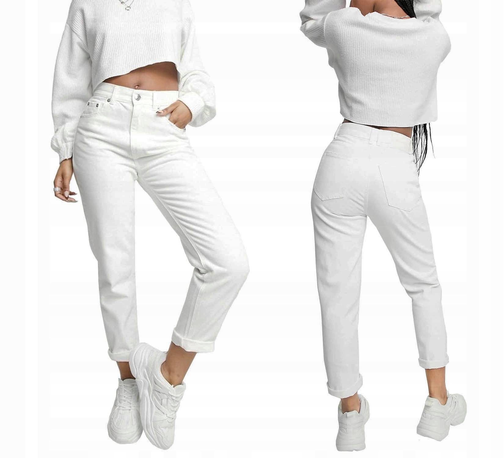 Damskie Spodnie Jeansy Mom Fit Premium Luźniejsze Białe