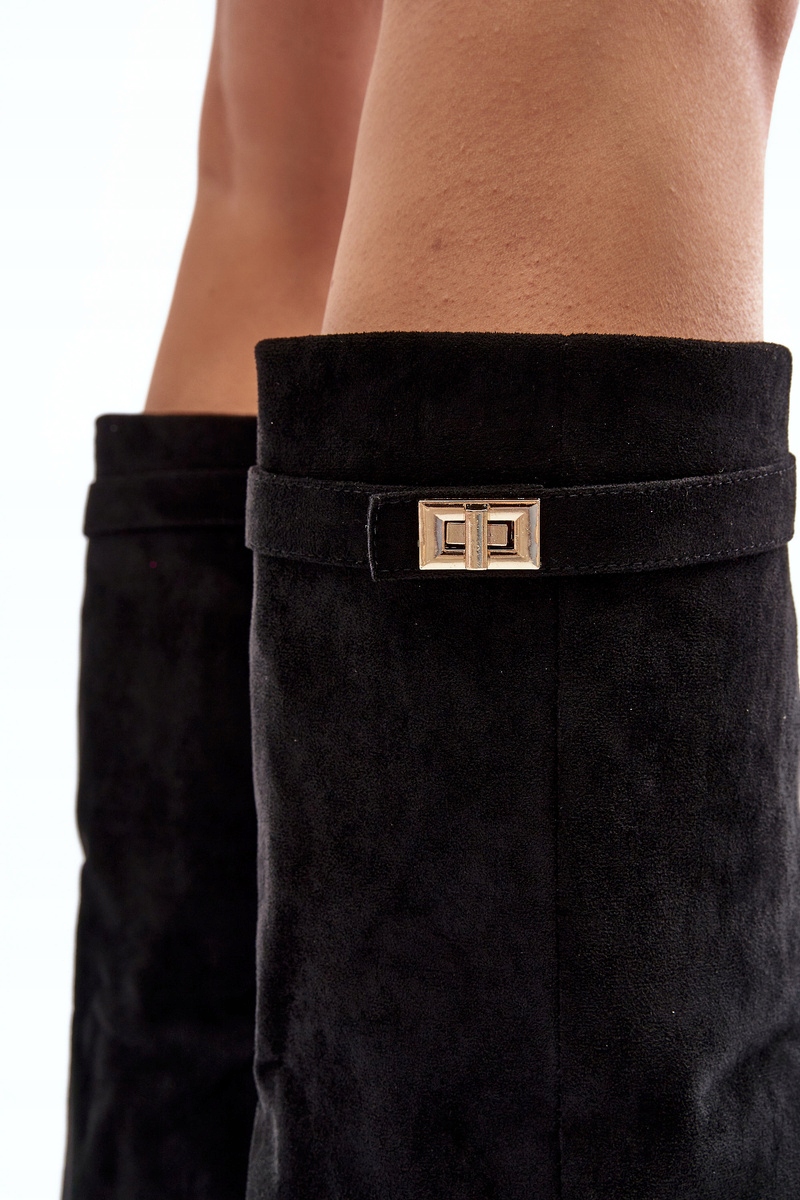 KOZAKI DAMSKIE PRZED KOLANO NA SŁUPKU EKO ZAMSZOWE CZARNE 41 Kolor podeszwy czarny