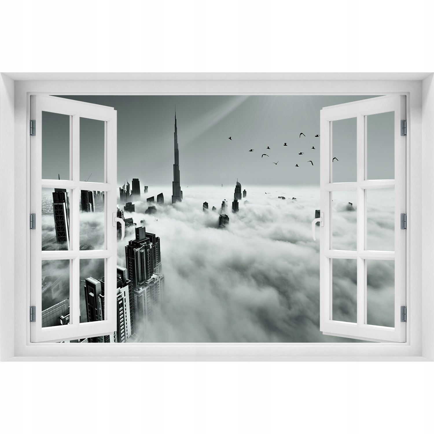 

Naklejka na ścianę 3D Okno widok Mgła nad Dubajem