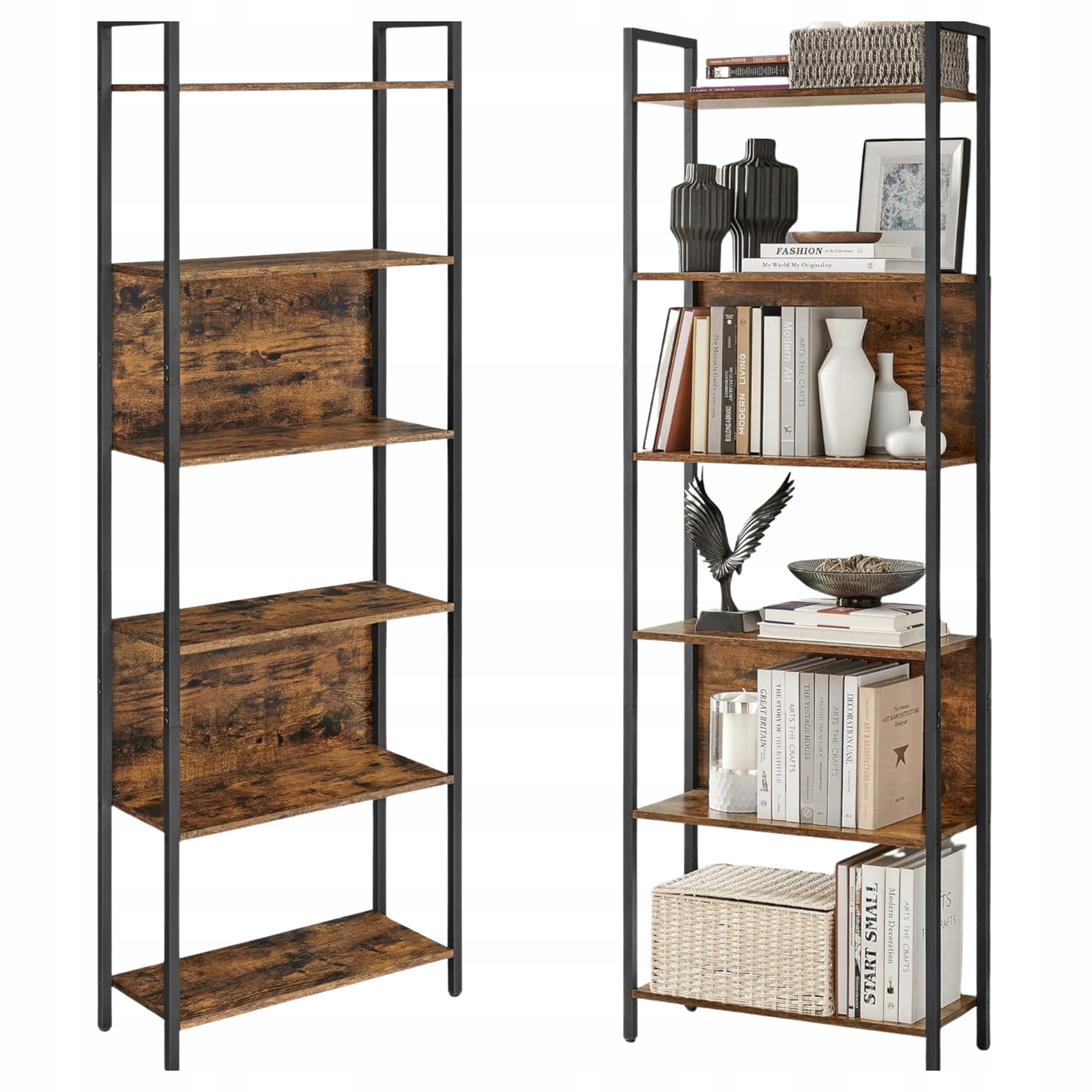 Regál na knihy rebrík Knižnica do obývačky Regál Stojaci 6 políc hnedý