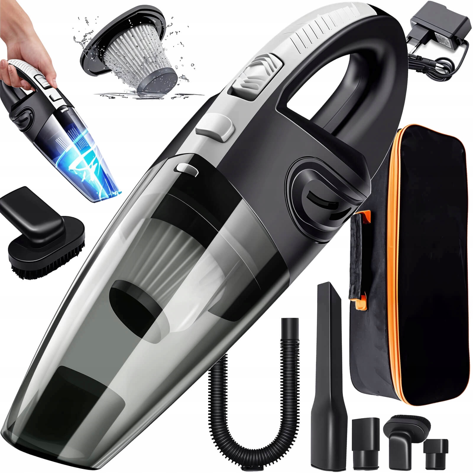 ODKURZACZ RĘCZNY SAMOCHODOWY AKUMULATOROWY BEZPRZEWODOWY + AKCESORIA XXXXXL