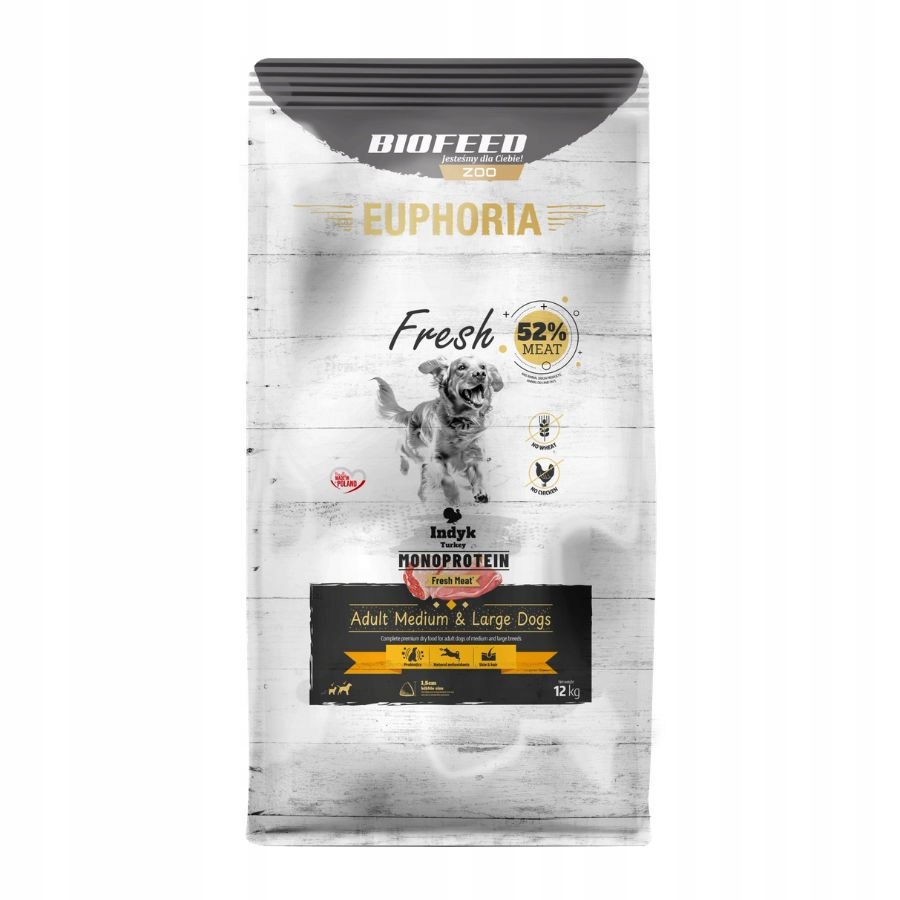 Euphoria Fresh Meat Karma dla psów Indyk Monoprotein Rozmiar M/L 12KG