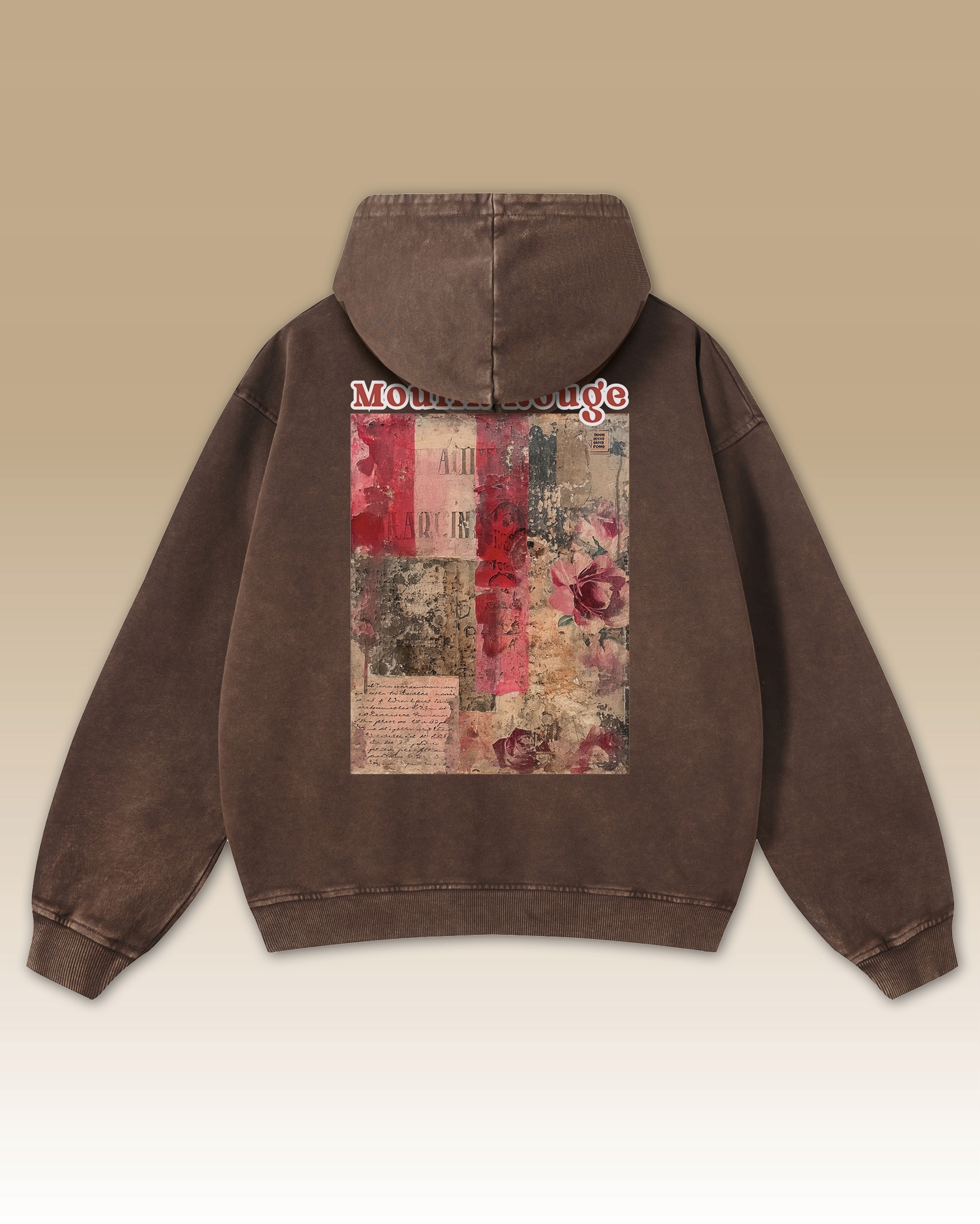 Moulin Rouge Romantic Paris Cabaret Hnědá s kapucí Oversize mikina L