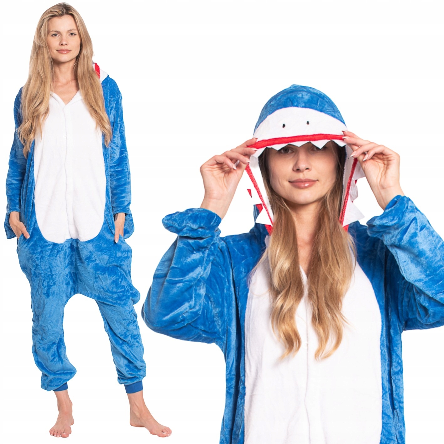 Dámské pyžamo Kombinéza Kigurumi Overal Modrý kostým Žralok 145-155 S